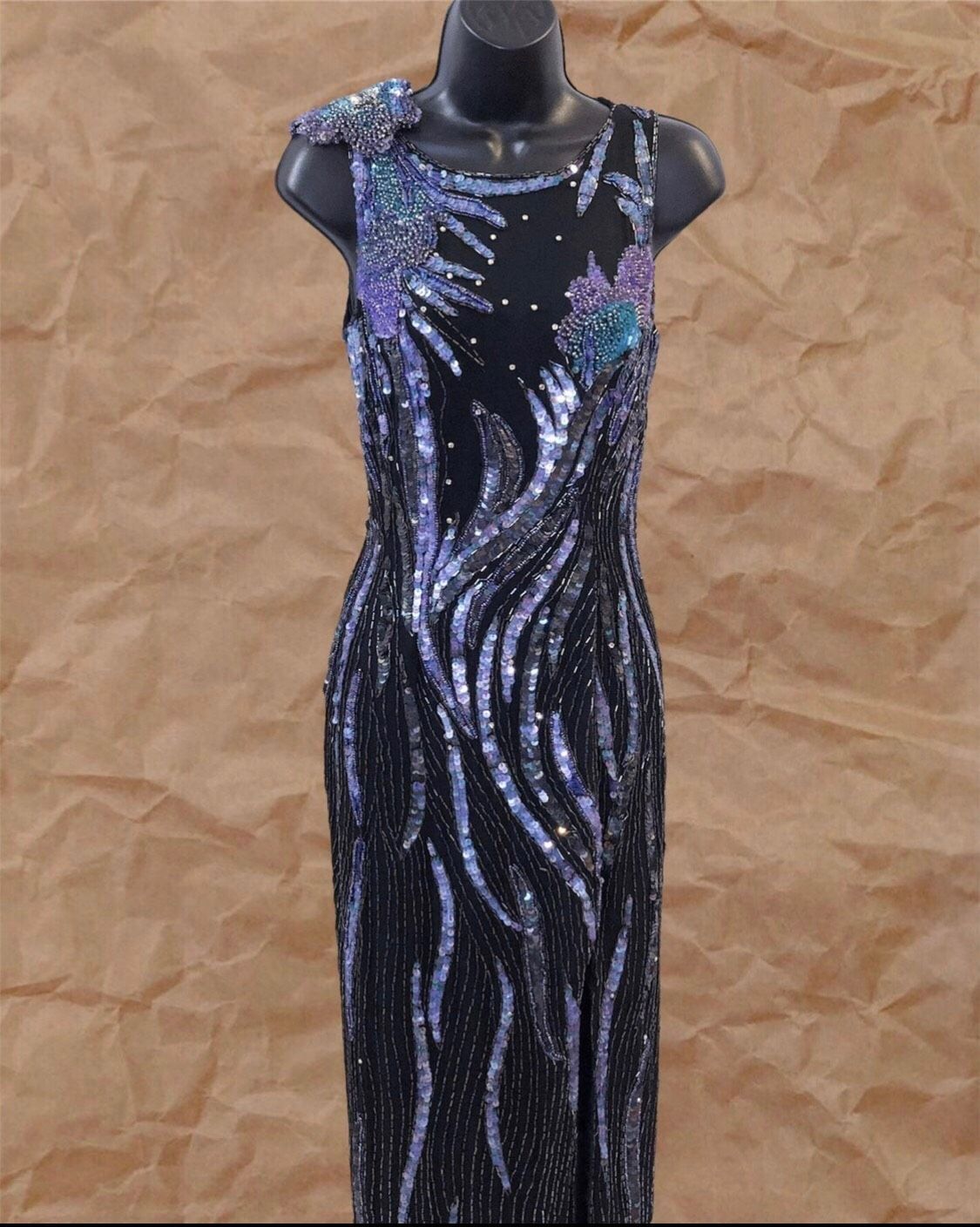 Vintage Beaded Dress Size 6 Pageant Floral Black Floor Length Maxi on Queenly