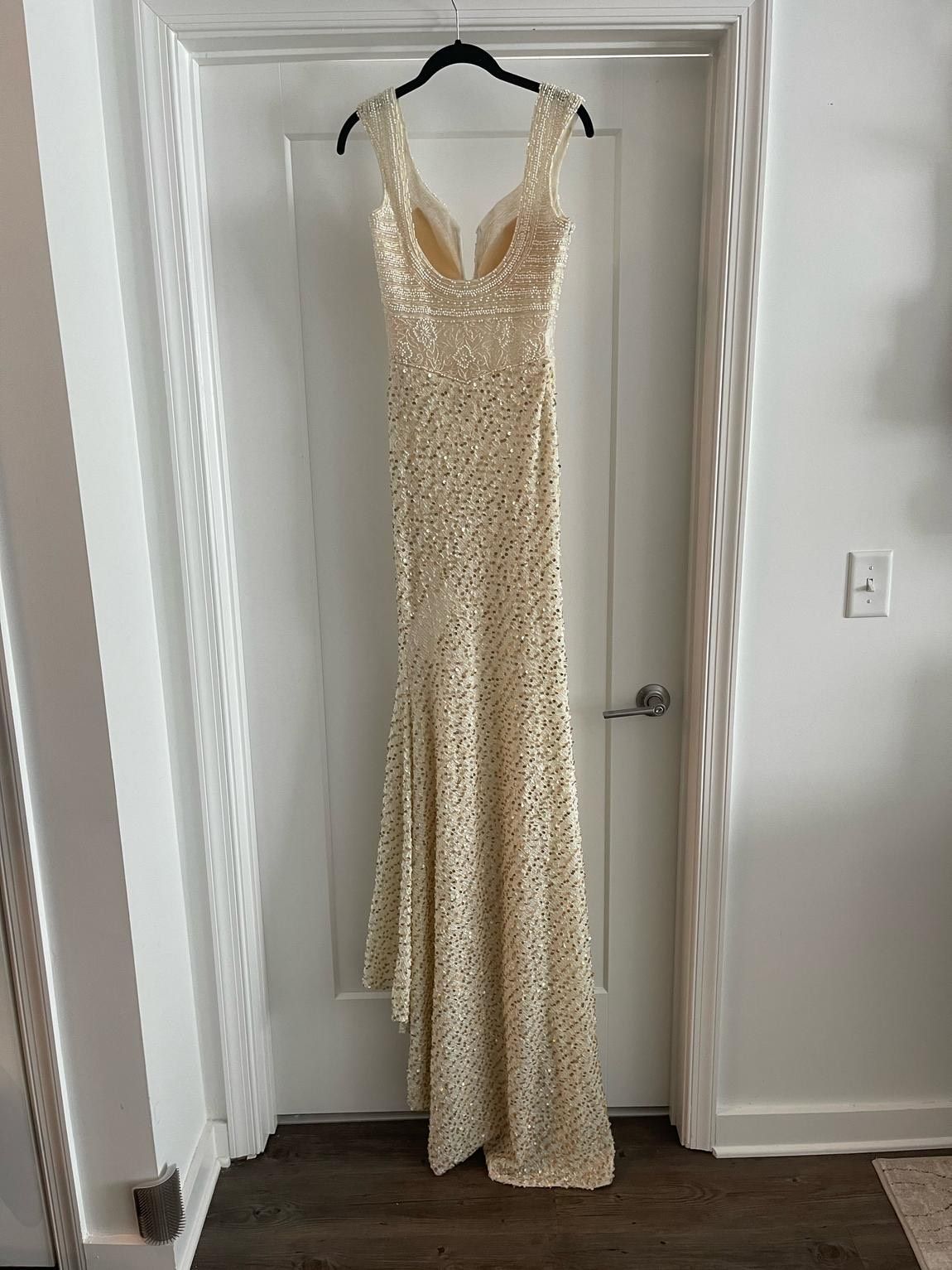 Size 4 Pageant Sequined White Floor Length Maxi on Queenly