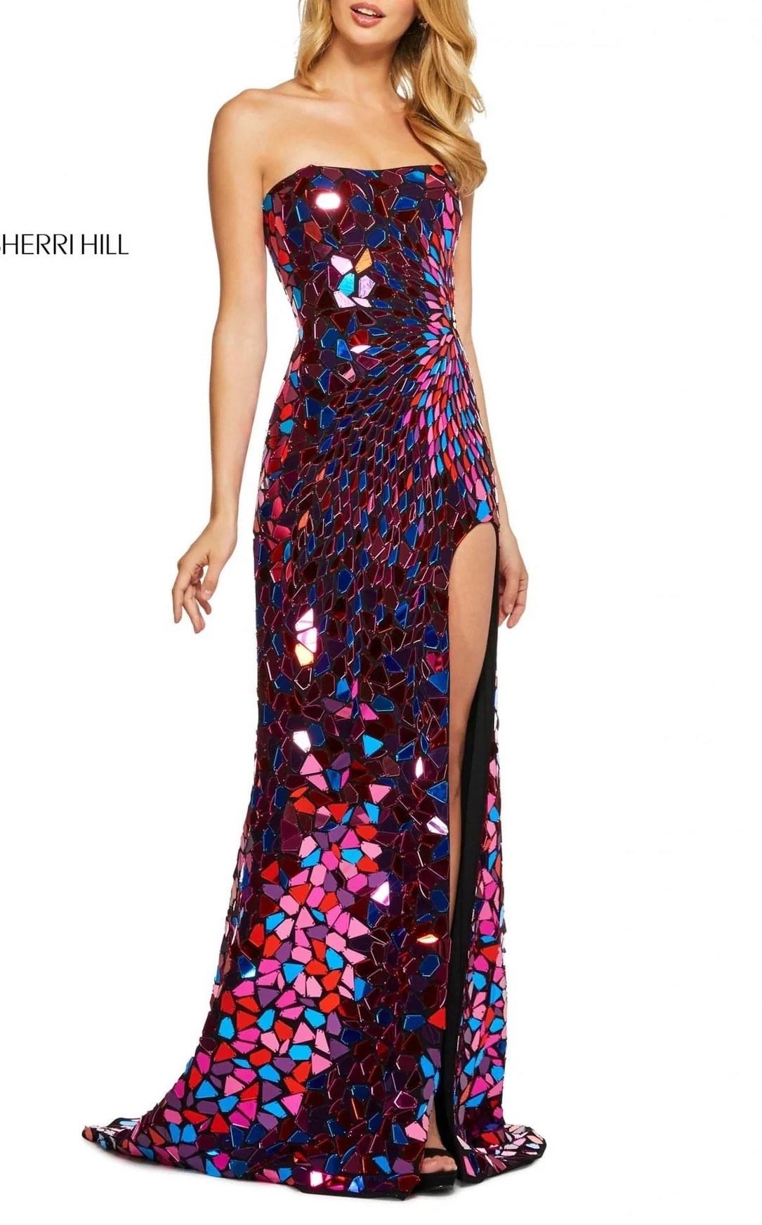 Sherri Hill Size 2 Prom Strapless Multicolor Side Slit Dress on Queenly