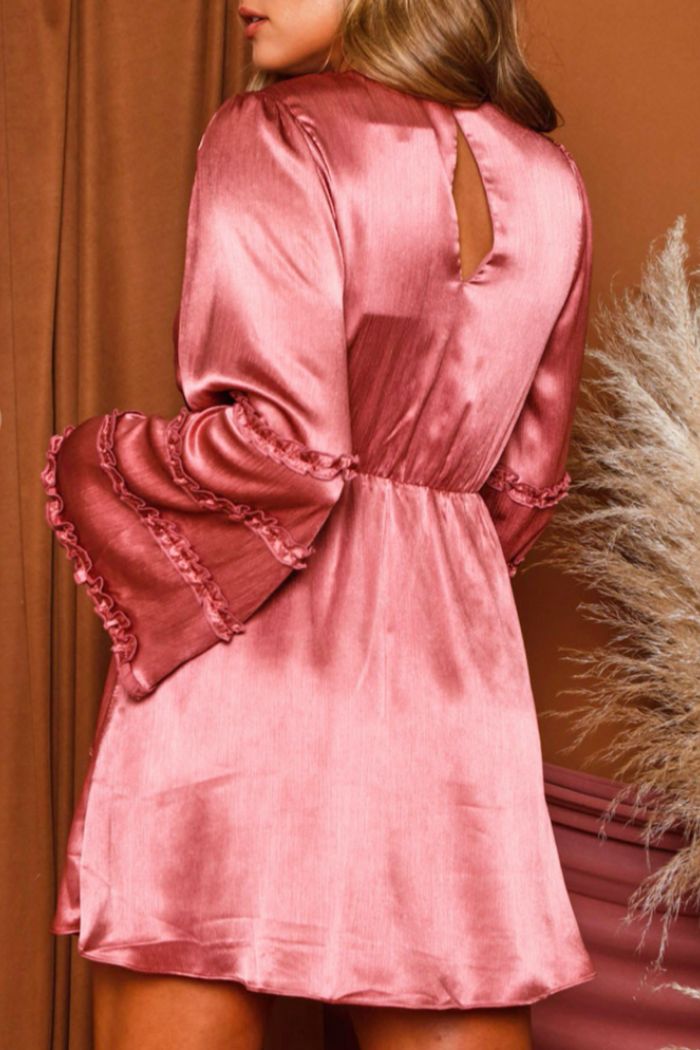Style ID61833 Peach Love California Size 10 Homecoming Long Sleeve Satin Hot Pink Cocktail Dress on Queenly