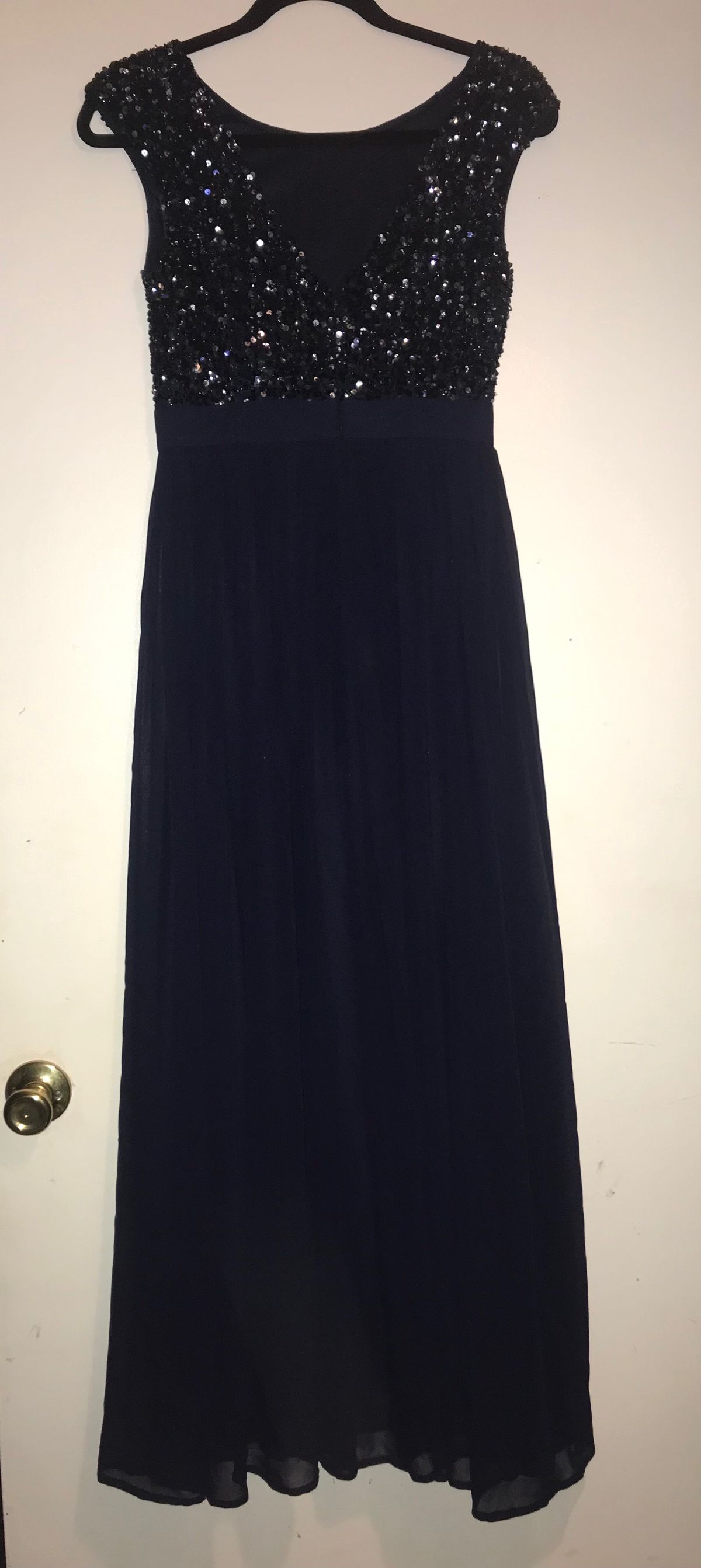 Aidan Maddox Size 2 Prom Sequined Navy Blue Floor Length Maxi on Queenly