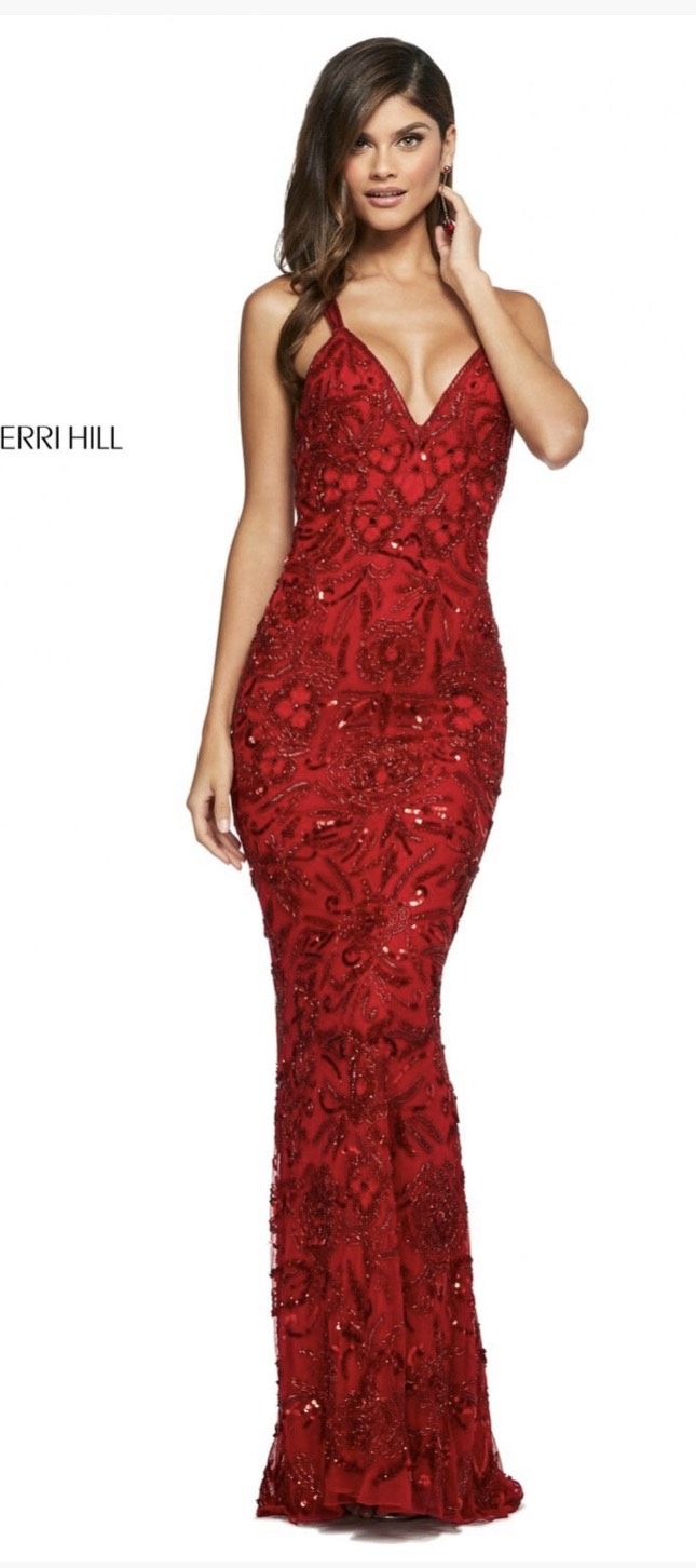 Sherri Hill Size 8 Sequined Red Floor Length Maxi on Queenly