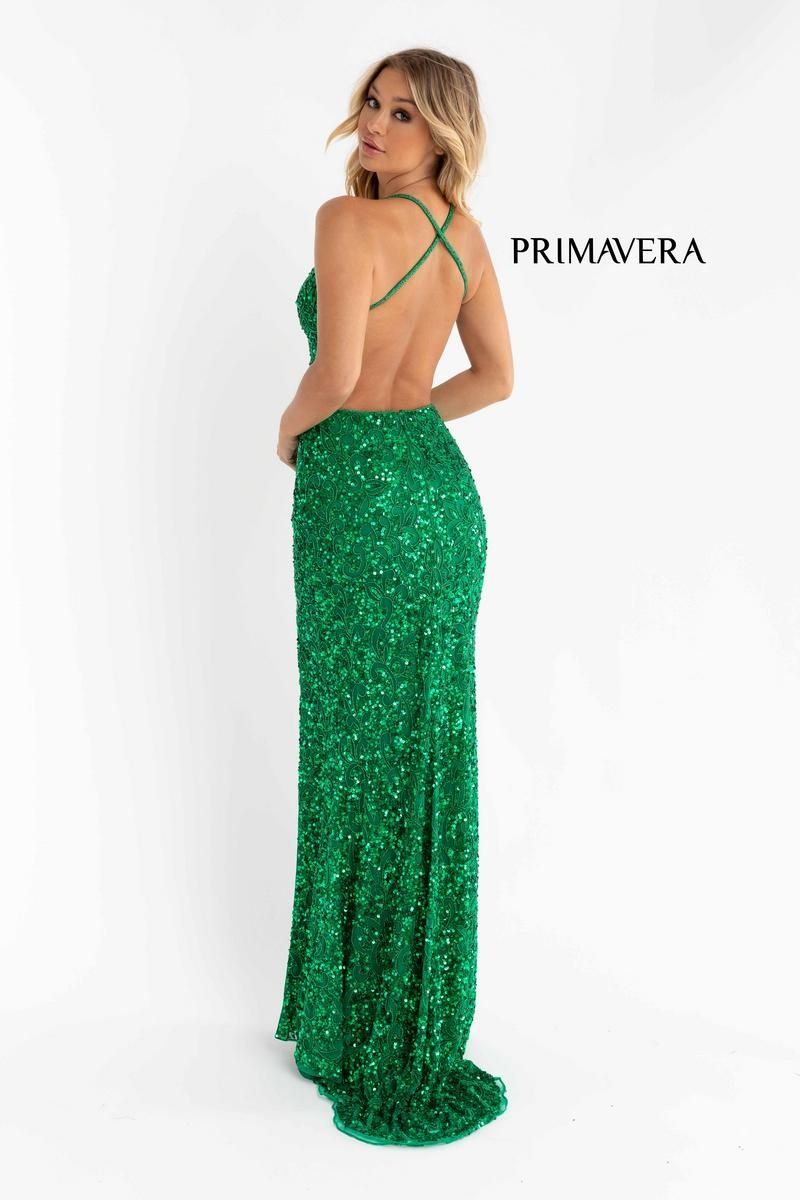 Style 3295 Primavera Size 0 Emerald Green Side Slit Dress on Queenly