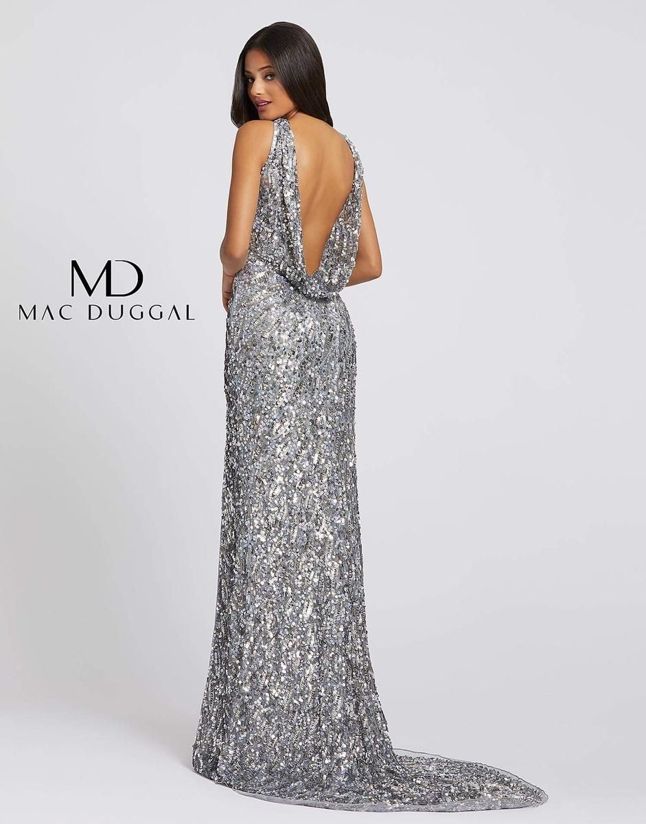 Style 3434A Mac Duggal Size 6 Prom Sequined Silver Side Slit Dress on Queenly