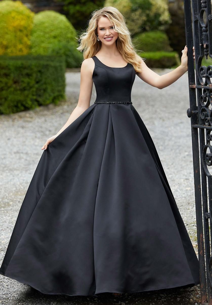 Style 45025 MoriLee Plus Size 20 Satin Black Ball Gown on Queenly