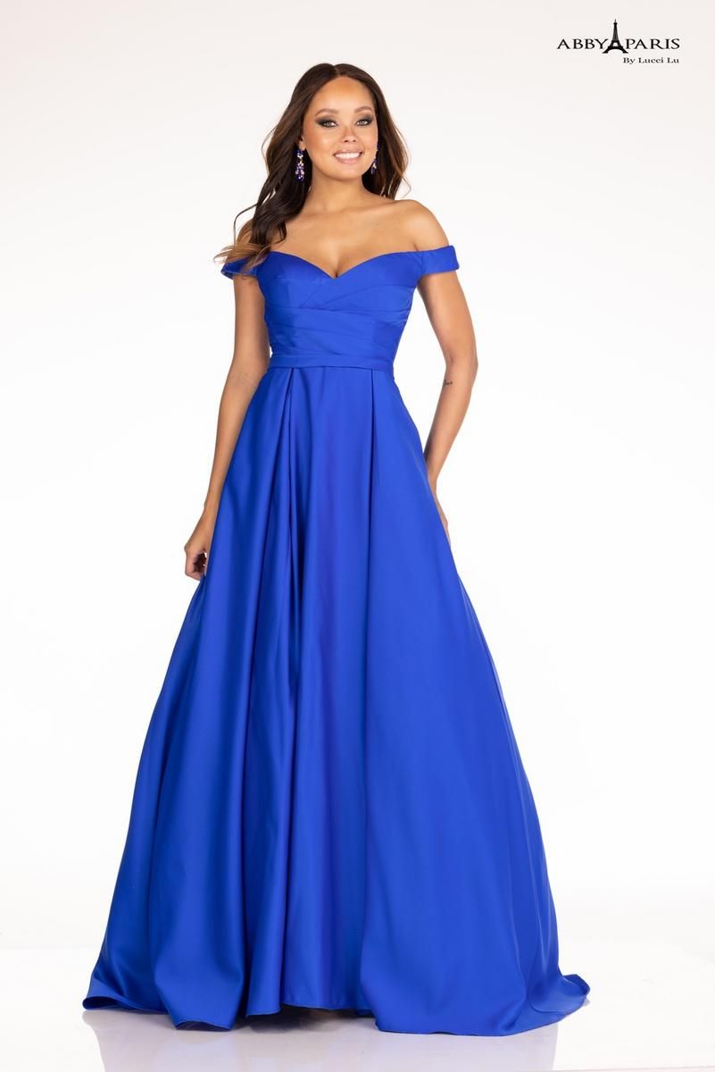 Style 90097 Abby Paris Size 4 Satin Royal Blue Ball Gown on Queenly