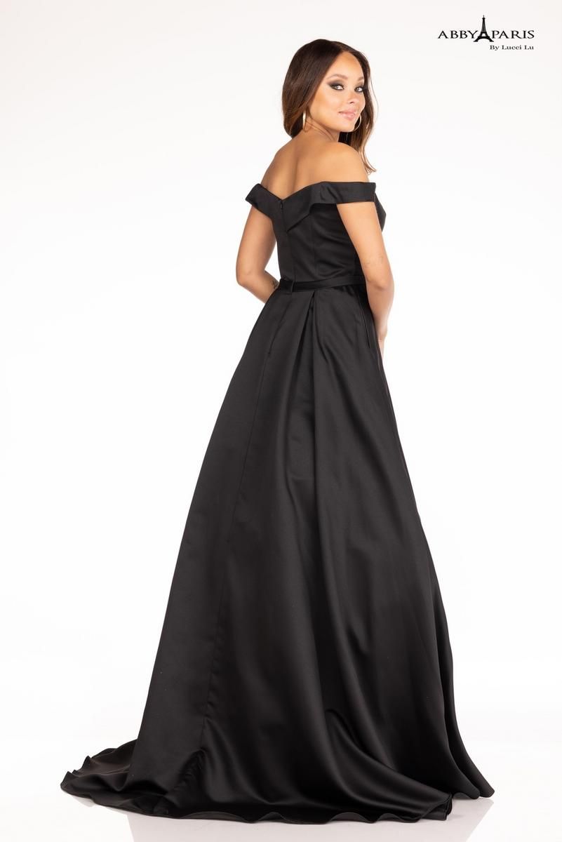 Style 90097 Abby Paris Size 8 Satin Black Ball Gown on Queenly