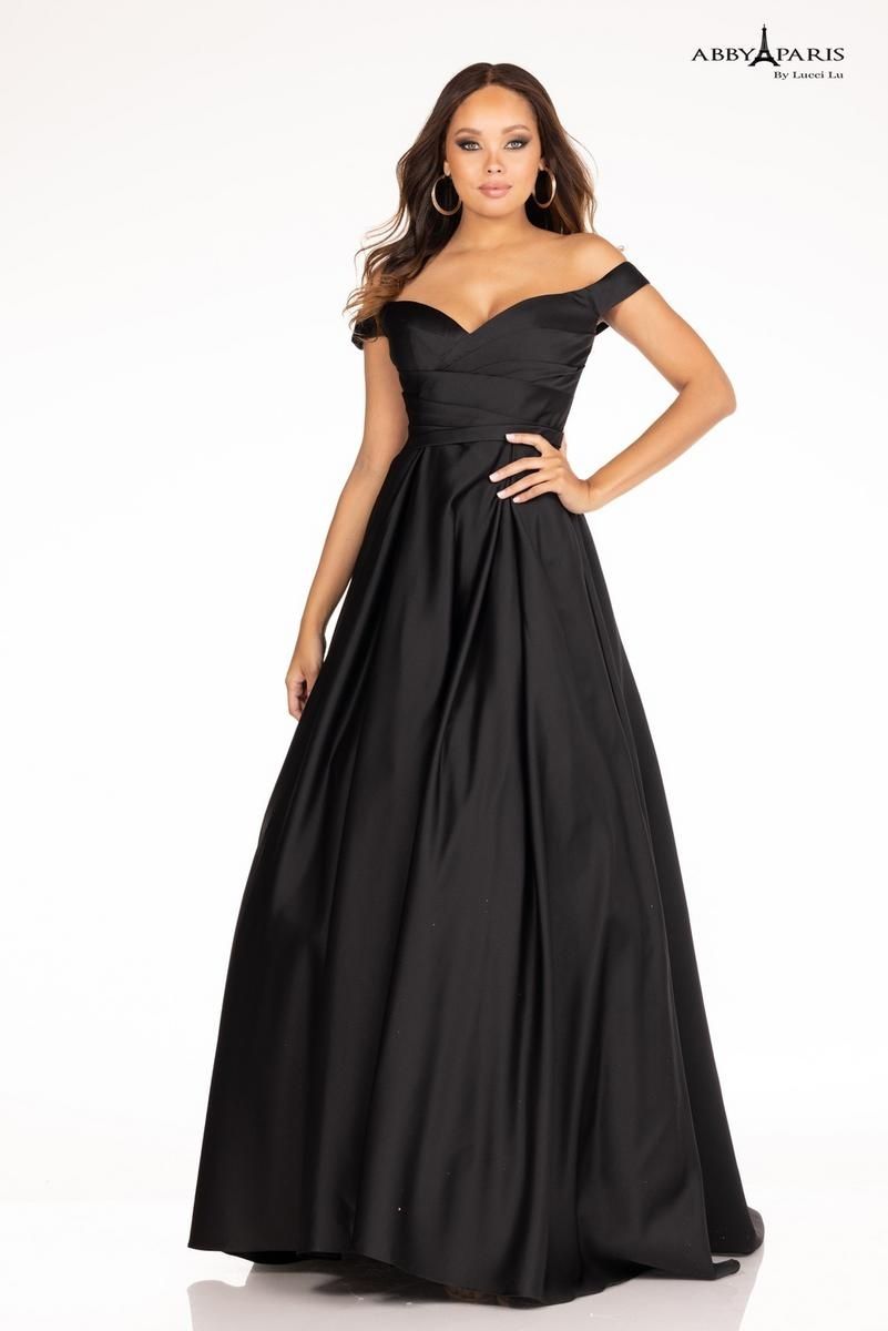 Style 90097 Abby Paris Size 8 Satin Black Ball Gown on Queenly