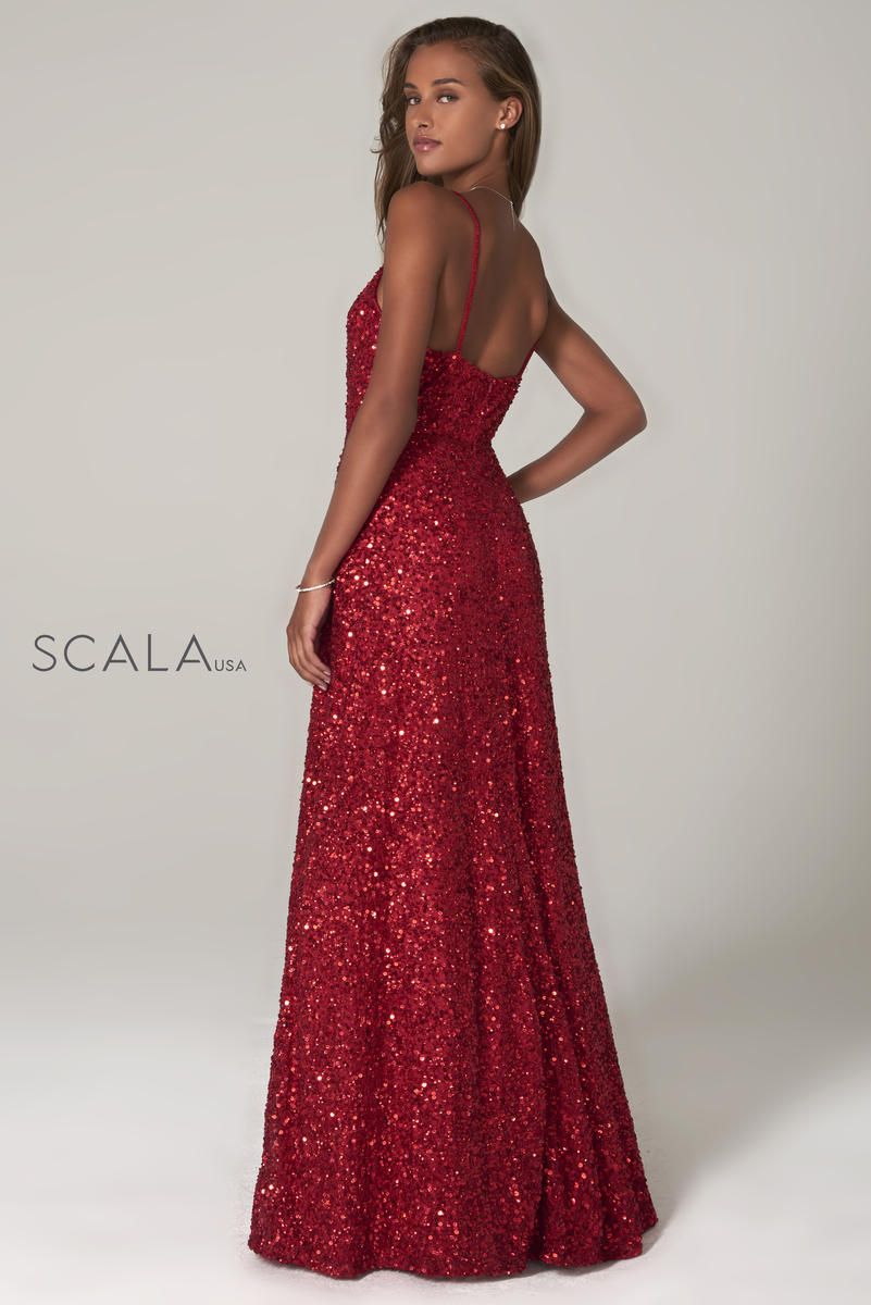 Style 60109 Scala Size 8 Pageant Red Floor Length Maxi on Queenly