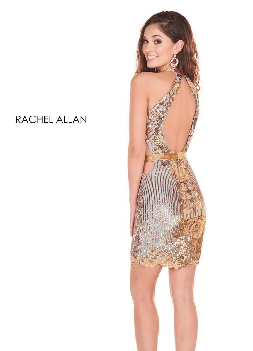 Style 4004 Rachel Allan Size 8 Sequined Silver Cocktail Dress on Queenly