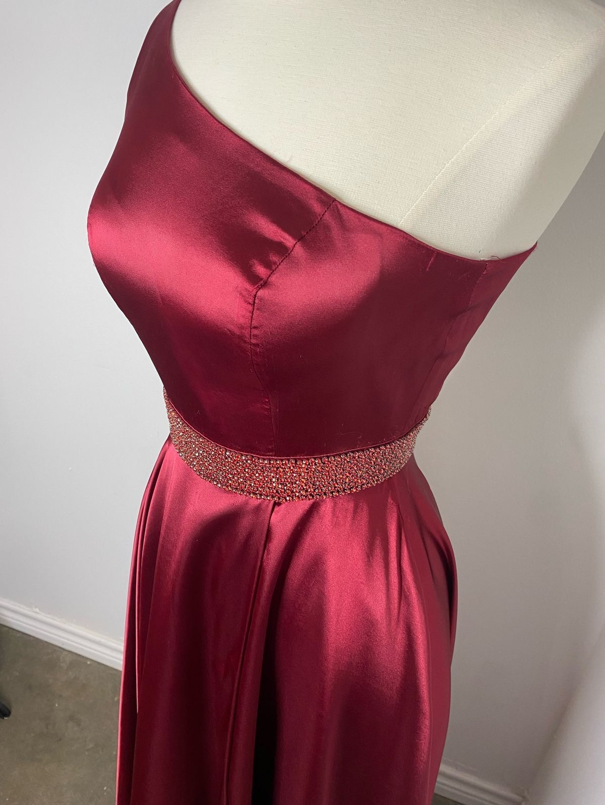 Sherri Hill Size 2 Prom One Shoulder Satin Burgundy Red Floor Length Maxi on Queenly