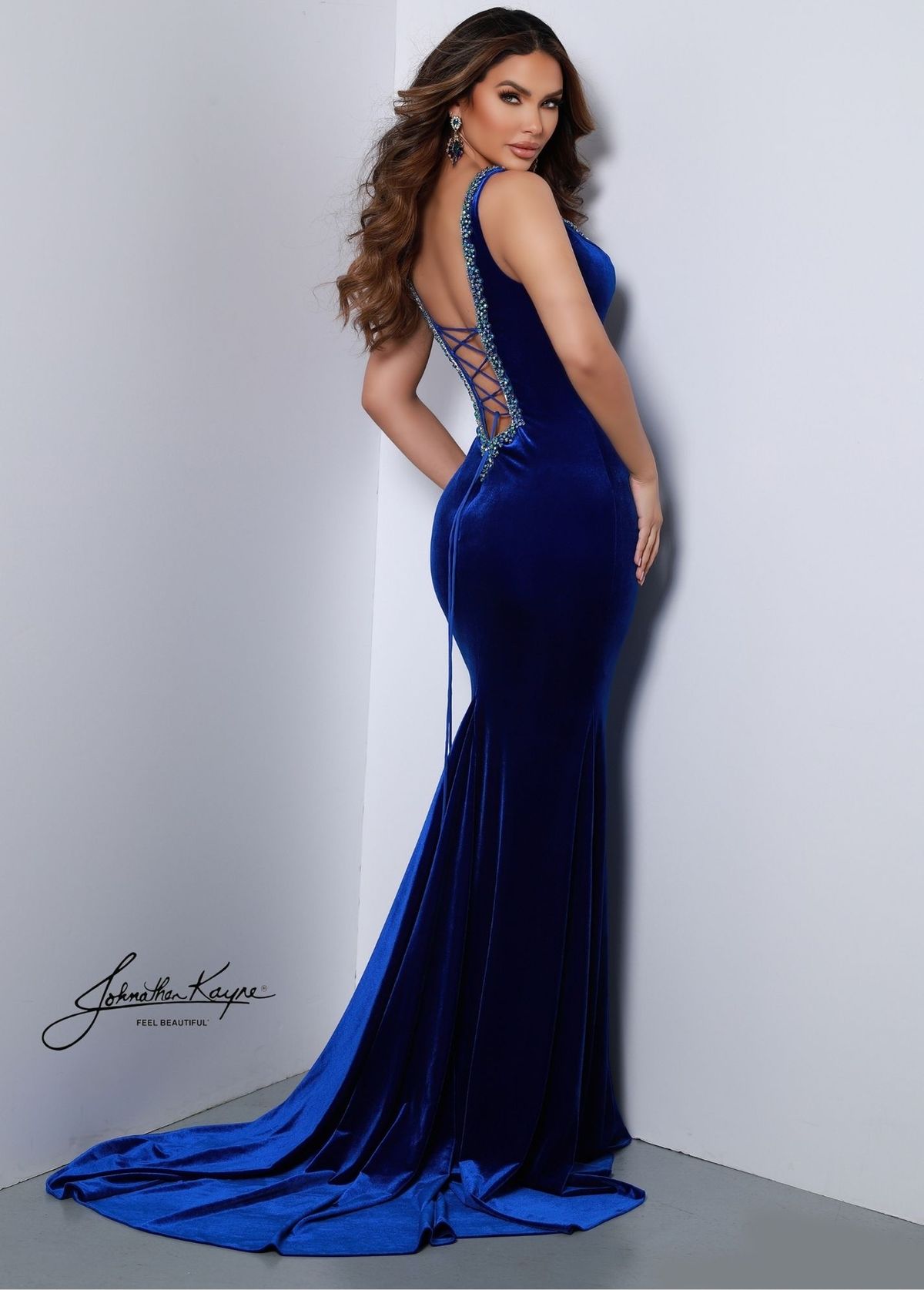 Style Vivian Johnathan Kayne Size 0 Prom Velvet Turquoise Blue Mermaid Dress on Queenly