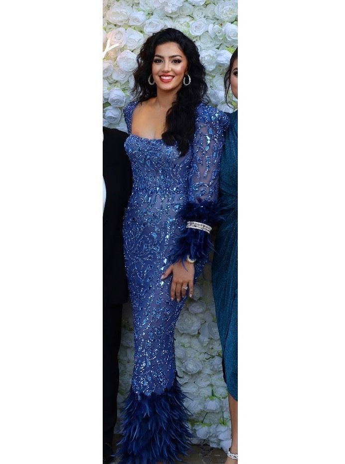 Walone Fashion Group Size 8 Prom Long Sleeve Sequined Royal Blue Floor Length Maxi on Queenly