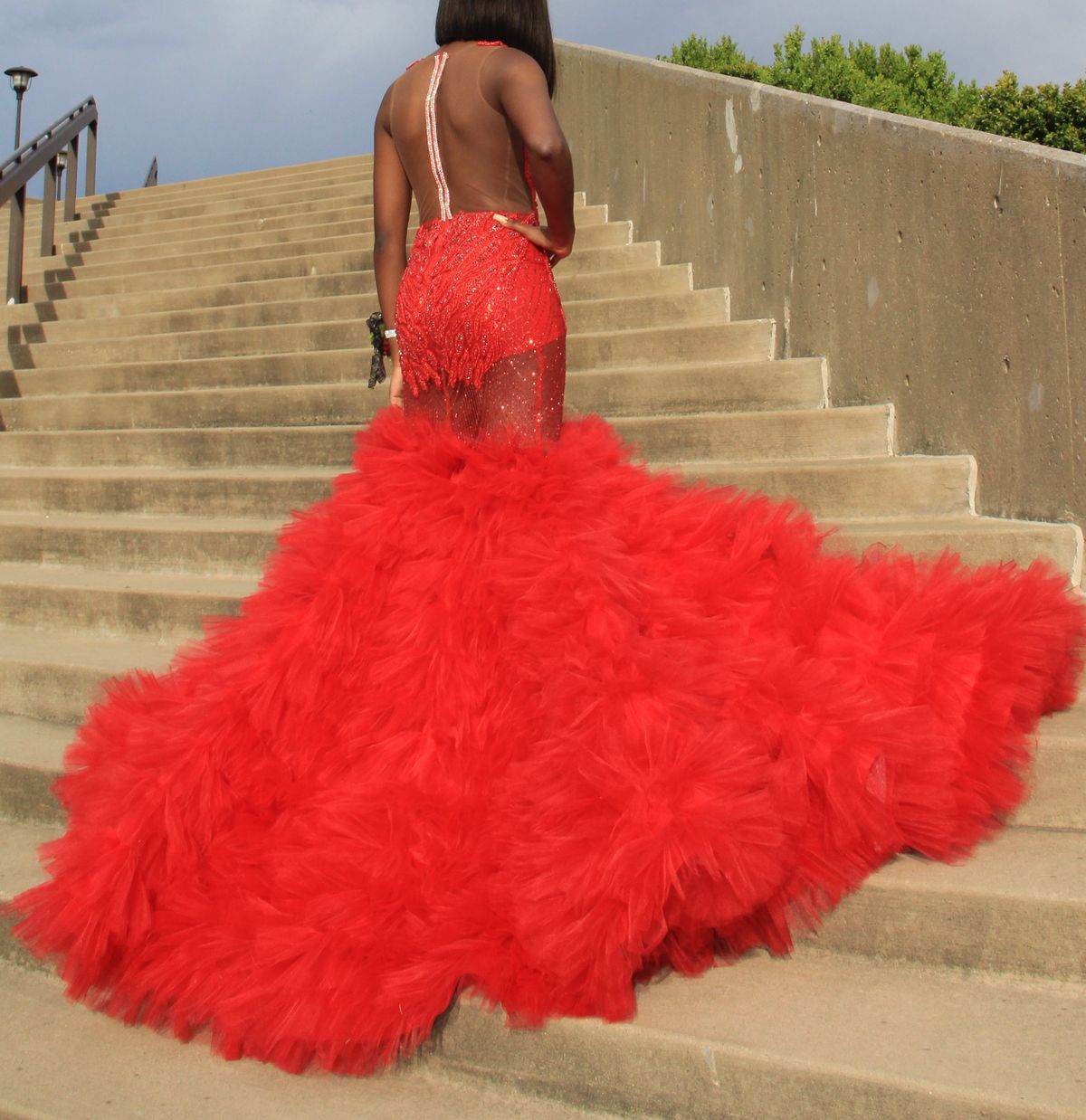 Custom designed Size 2 Prom Sheer Red Mermaid Dress on Queenly