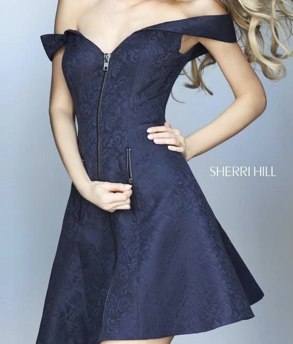 Sherri Hill Size 2 Homecoming Off The Shoulder Black Cocktail Dress on Queenly