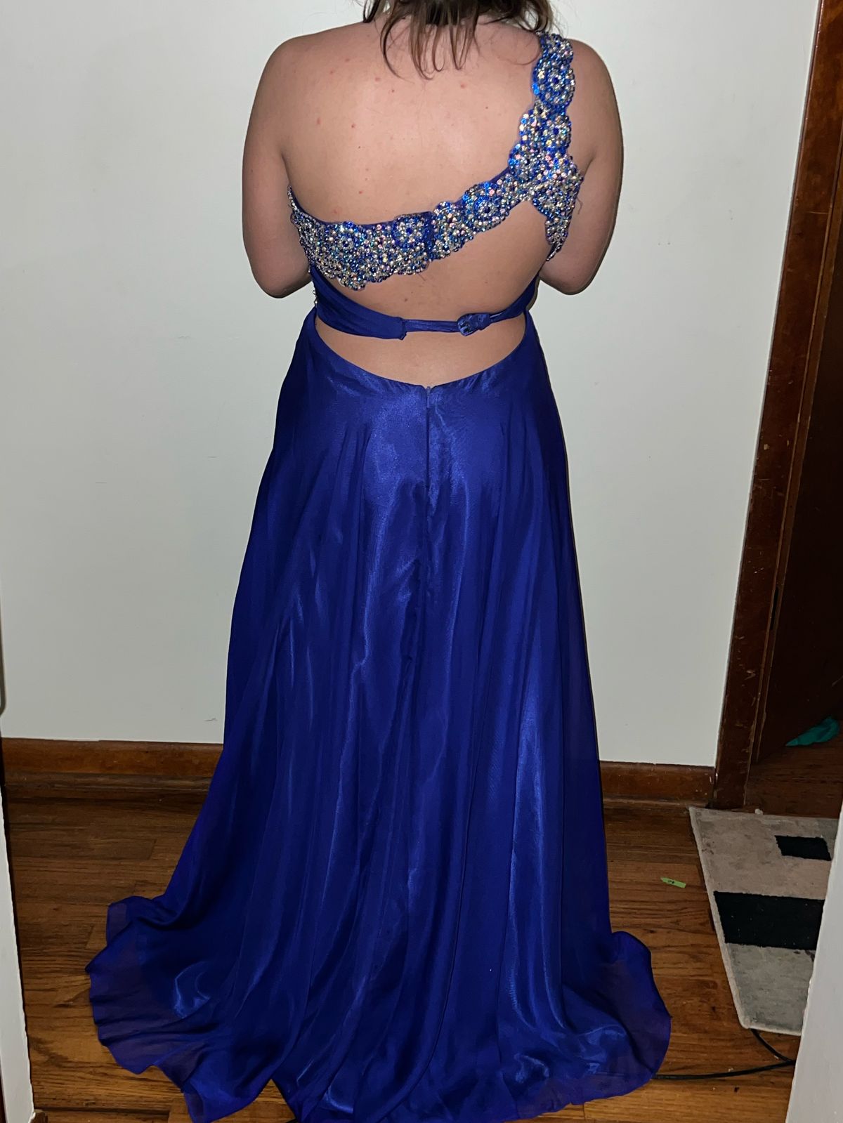 Sherri Hill Size 6 Prom One Shoulder Sequined Royal Blue A-line Dress on Queenly