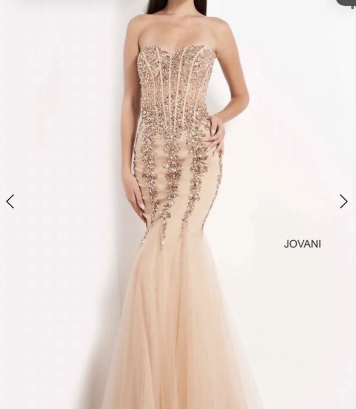 Jovani Size 0 Prom Strapless Sequined Nude Mermaid Dress on Queenly