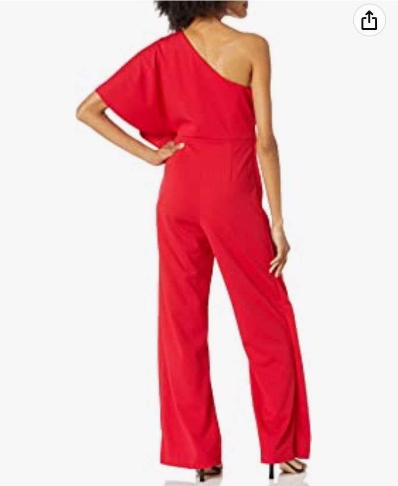 Adrianna Papell Size 2 Pageant One Shoulder Red Formal Jumpsuit on Queenly
