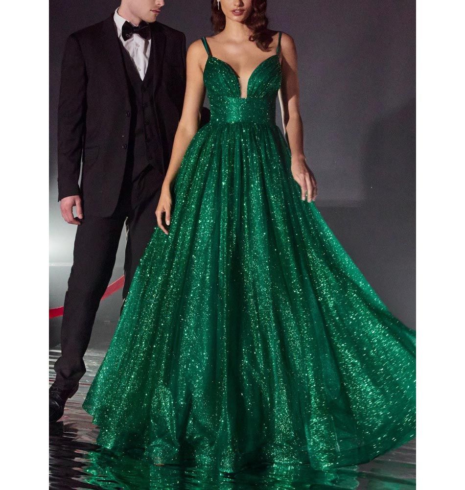 Style Emerald Green Sweetheart Neckline Glitter A-line Ball Gown Cinderella Divine Plus Size 16 Lace Green Ball Gown on Queenly
