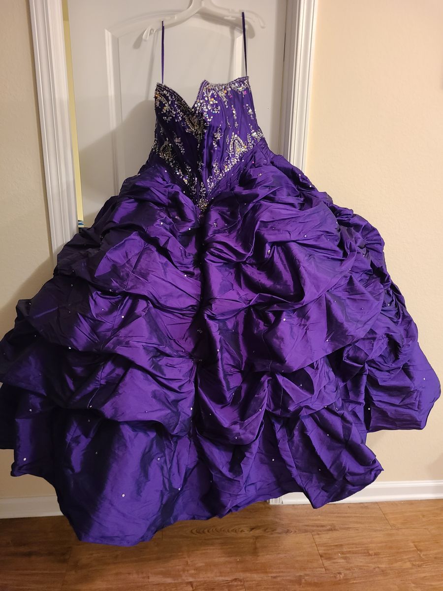 MoriLee Plus Size 18 Prom Lace Purple Ball Gown on Queenly
