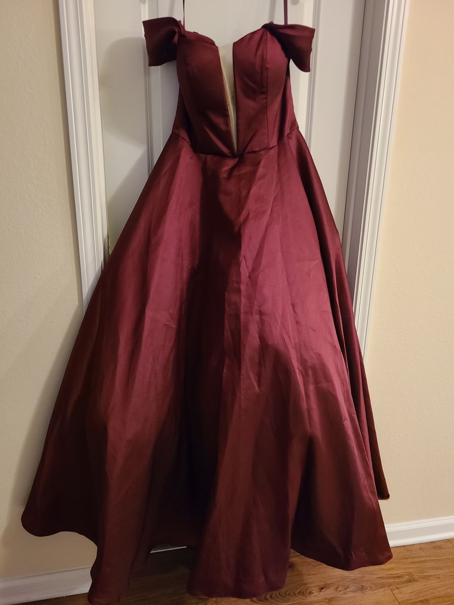 MoriLee Plus Size 18 Off The Shoulder Sheer Red Ball Gown on Queenly