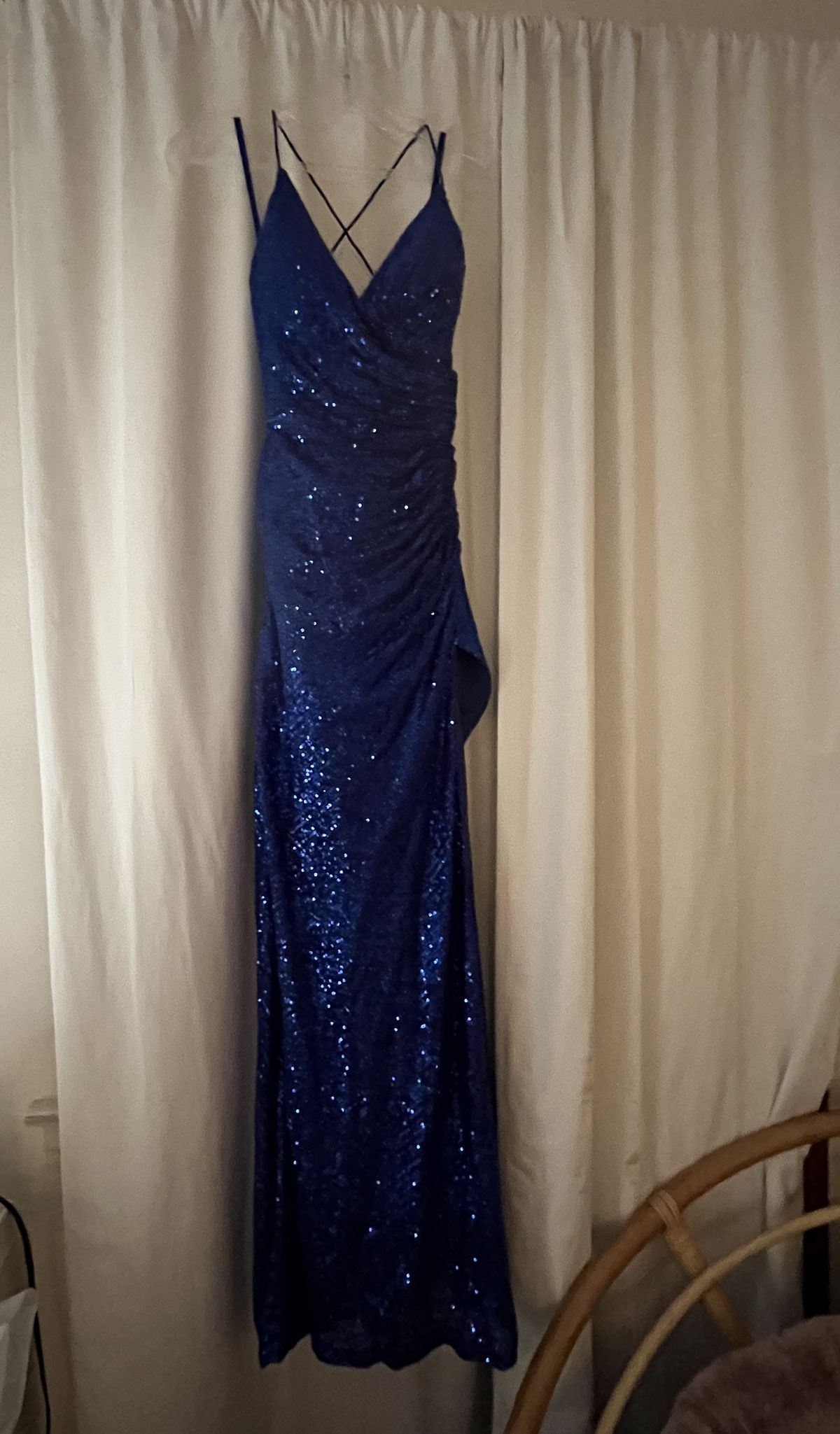 Size 4 Prom Sequined Royal Blue Side Slit Dress on Queenly