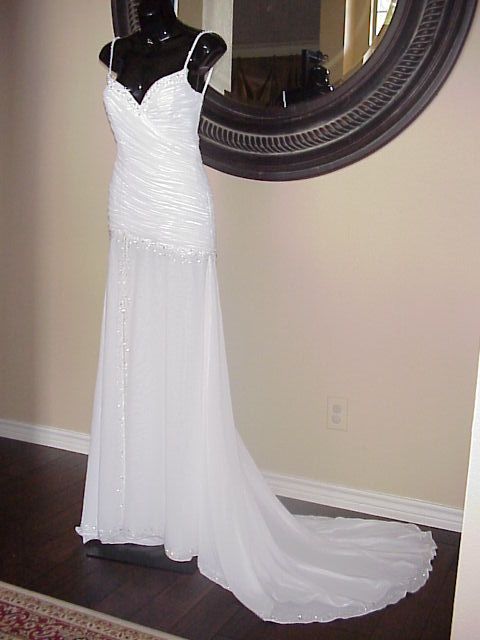 Style C2008ad ruched chiffon evening gown by Darius Cordell Pageant Wear Darius Cordell Size 6 Pageant White Side Slit Dress on Queenly