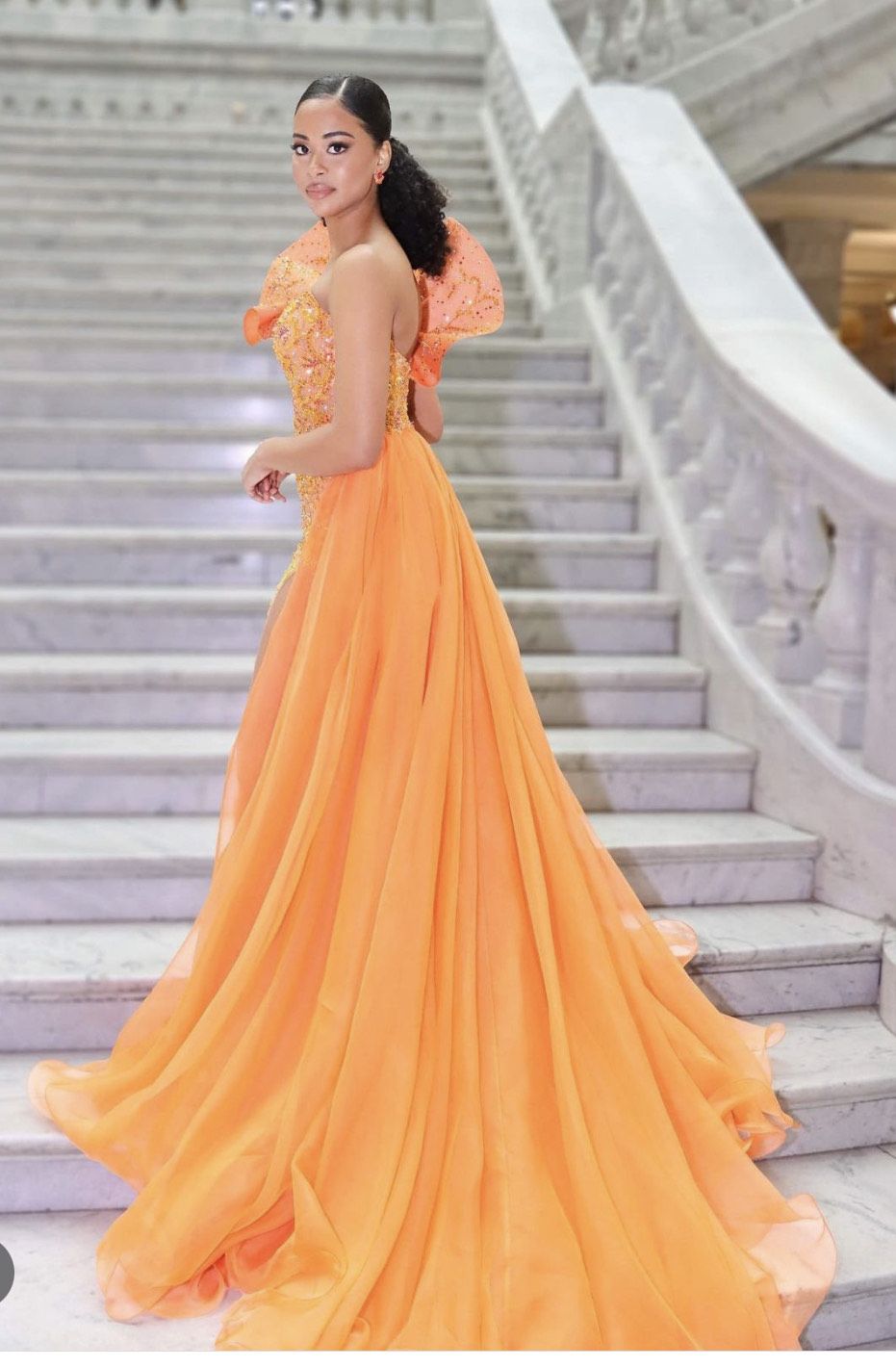 Sherri Hill Size 4 Prom One Shoulder Sequined Orange Side Slit Dress on Queenly