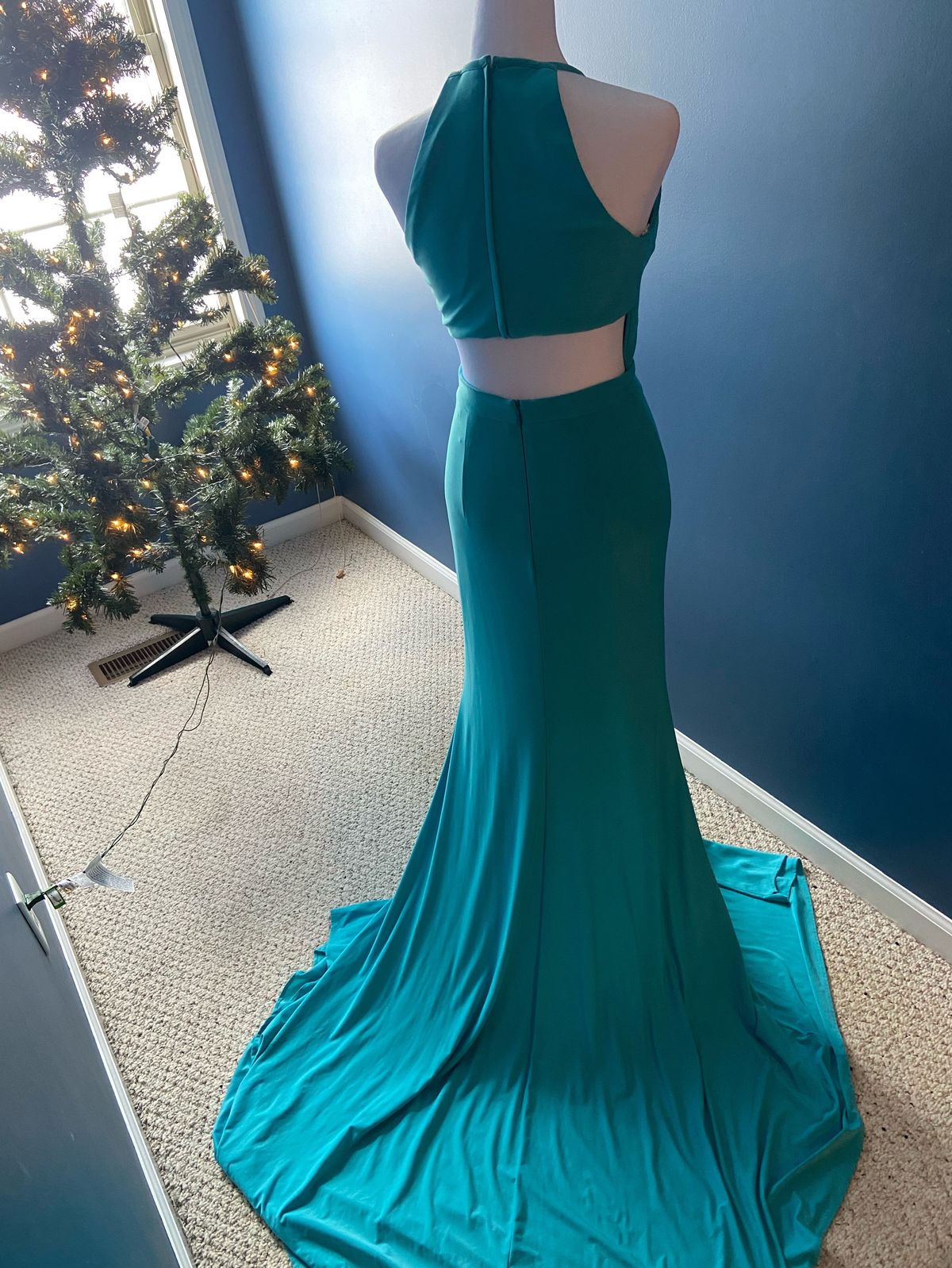 Sherri Hill Size 2 Prom High Neck Blue Side Slit Dress on Queenly