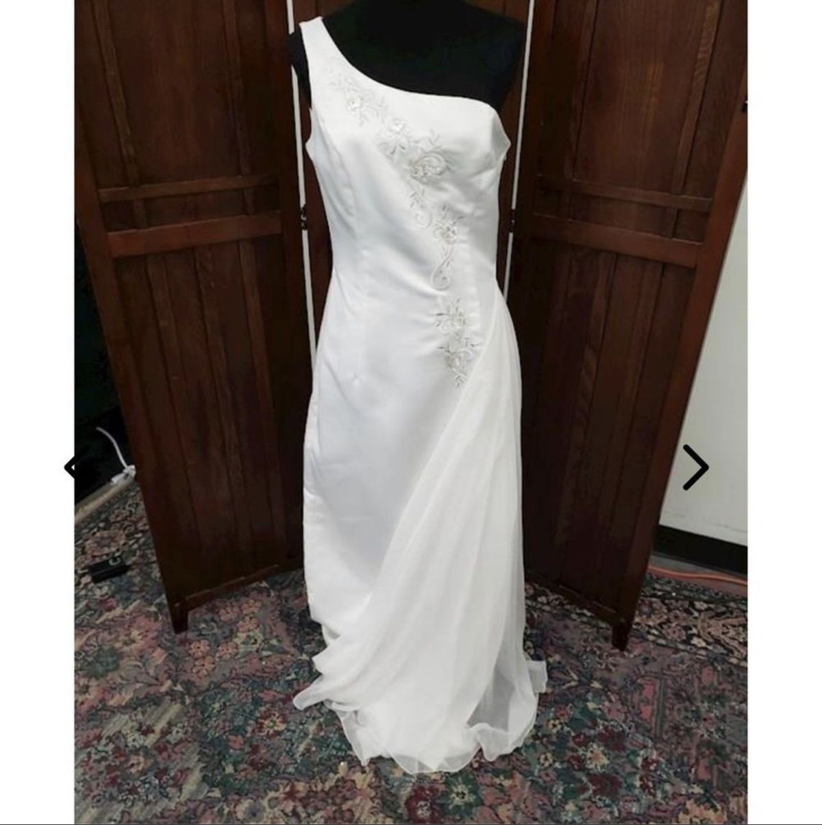 Jessica McClintock Size 10 One Shoulder Satin White Side Slit Dress on Queenly