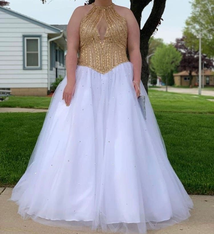 MoriLee Plus Size 16 Prom Gold Ball Gown on Queenly