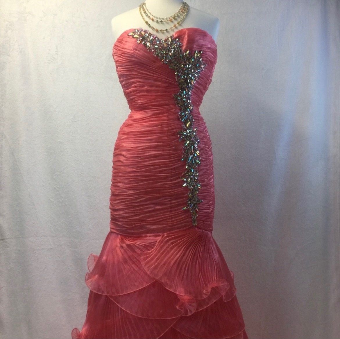 Jovani Size 4 Prom Strapless Satin Coral Mermaid Dress on Queenly
