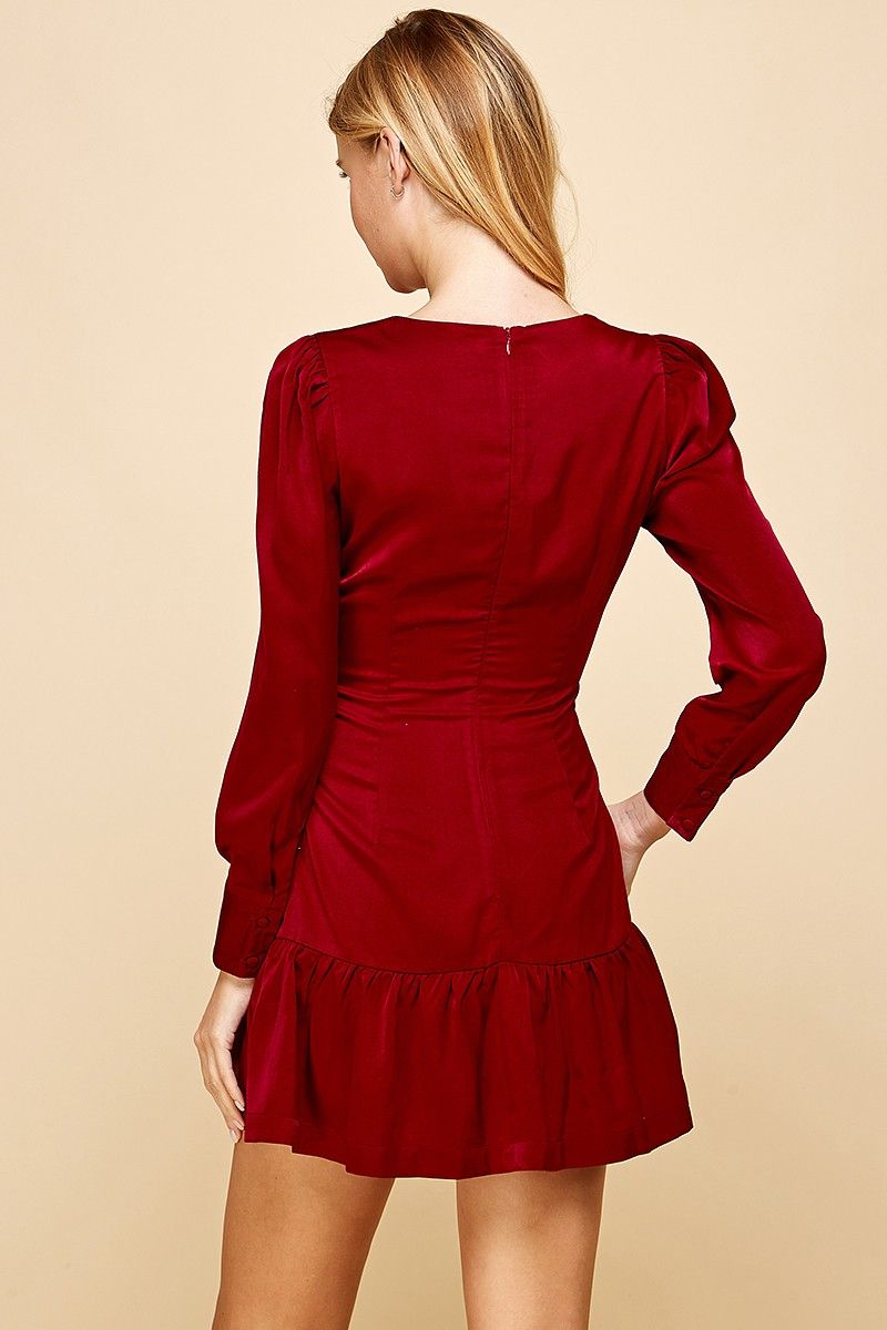 Style CD01712 Pretty Follies Size 6 Long Sleeve Burgundy Red Cocktail Dress on Queenly