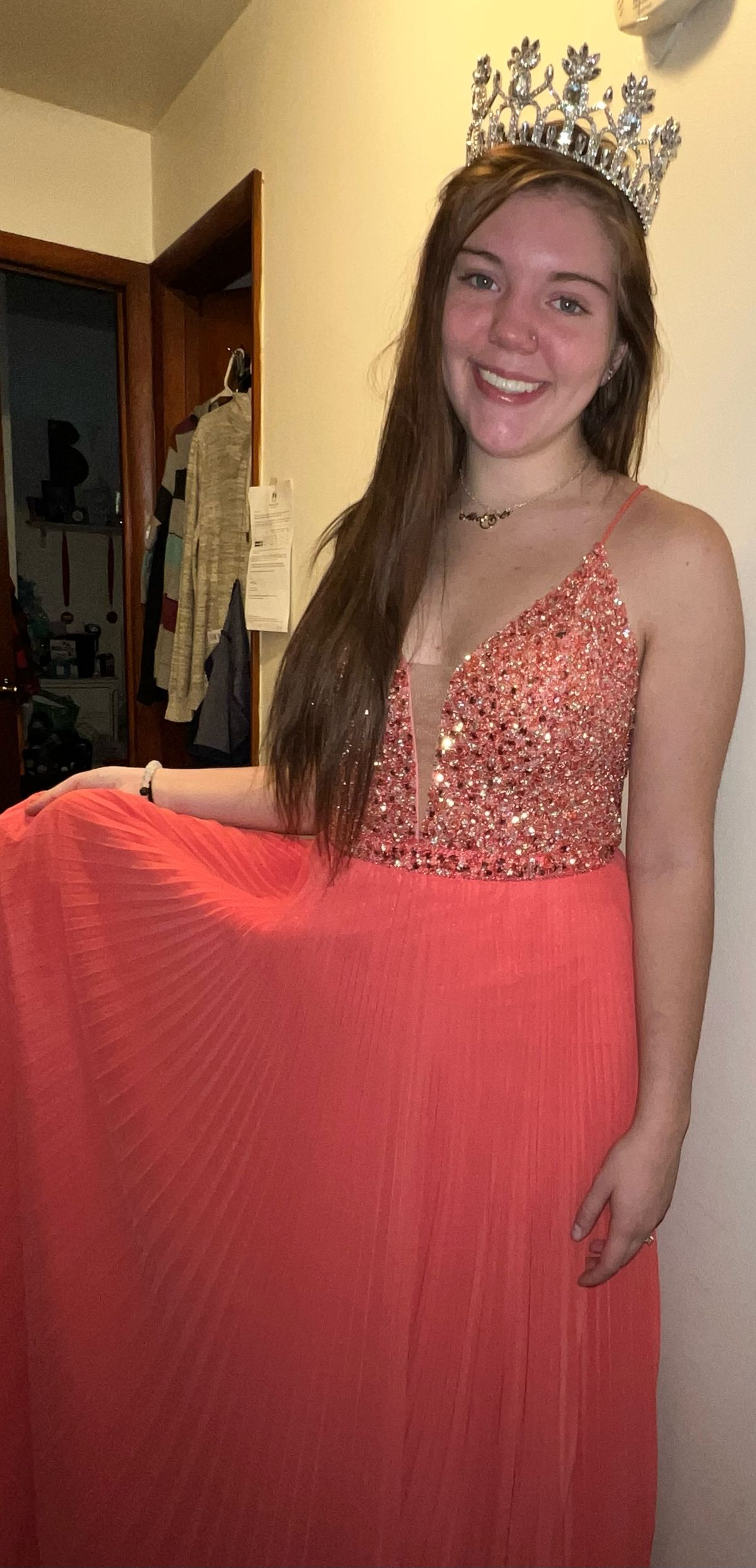 MoriLee Size 6 Prom Lace Coral A-line Dress on Queenly