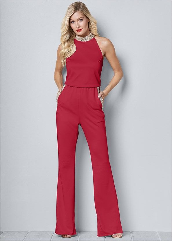 Size 14 Prom Red Formal Jumpsuit on Queenly