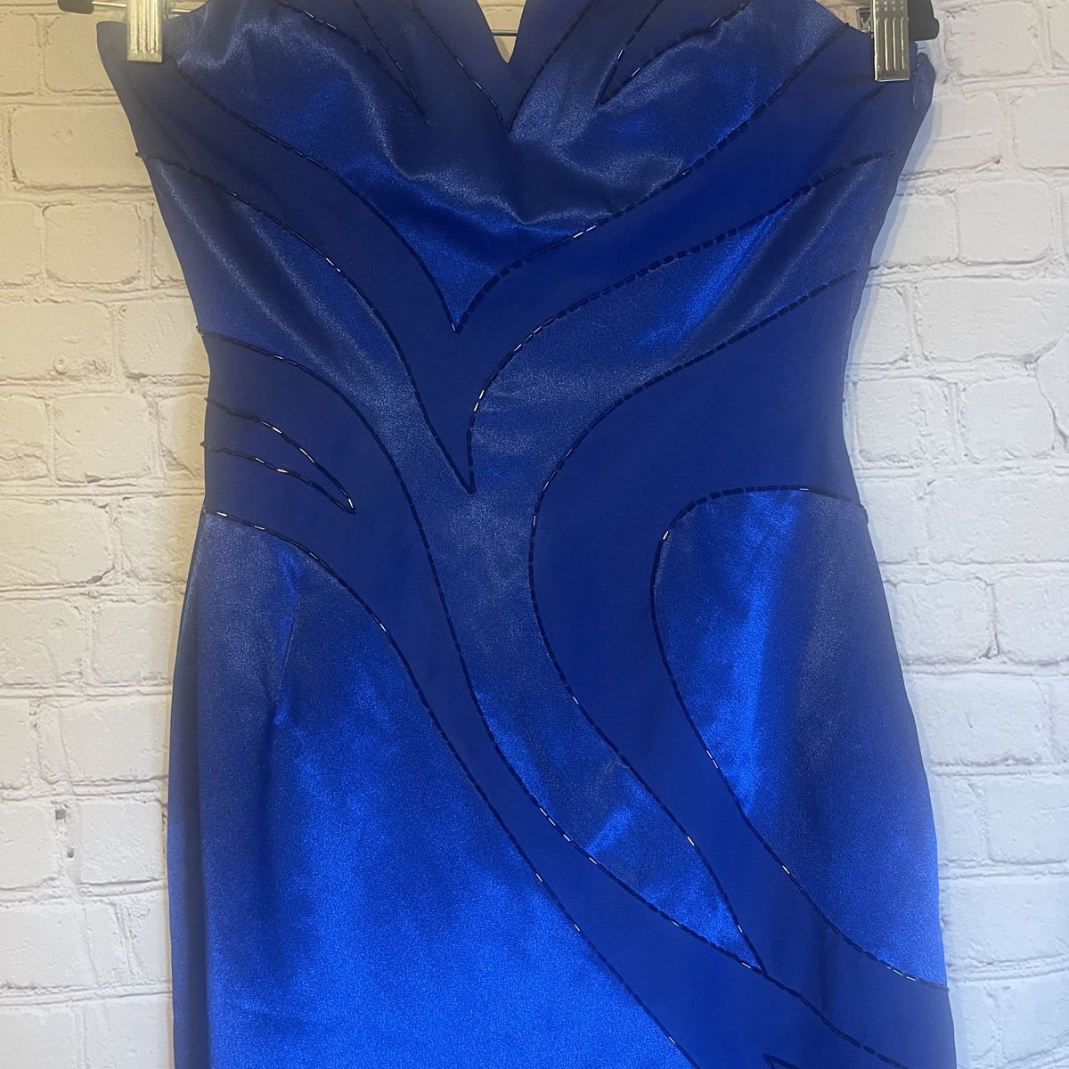 Showtime Collection Size 6 Strapless Satin Blue Floor Length Maxi on Queenly