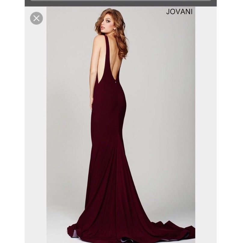 Jovani Size 12 Bridesmaid High Neck Burgundy Red Mermaid Dress on Queenly