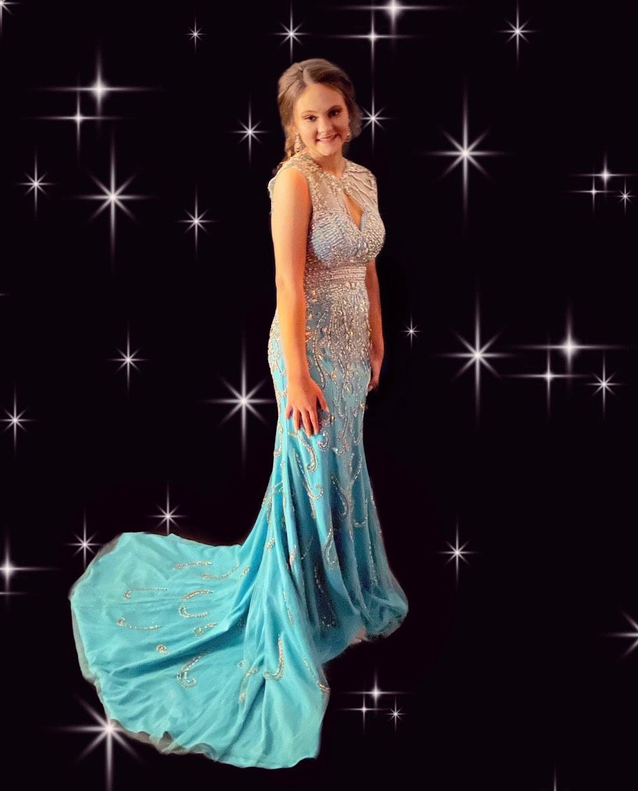 Rachel Allan Size 2 Pageant Turquoise Blue Mermaid Dress on Queenly