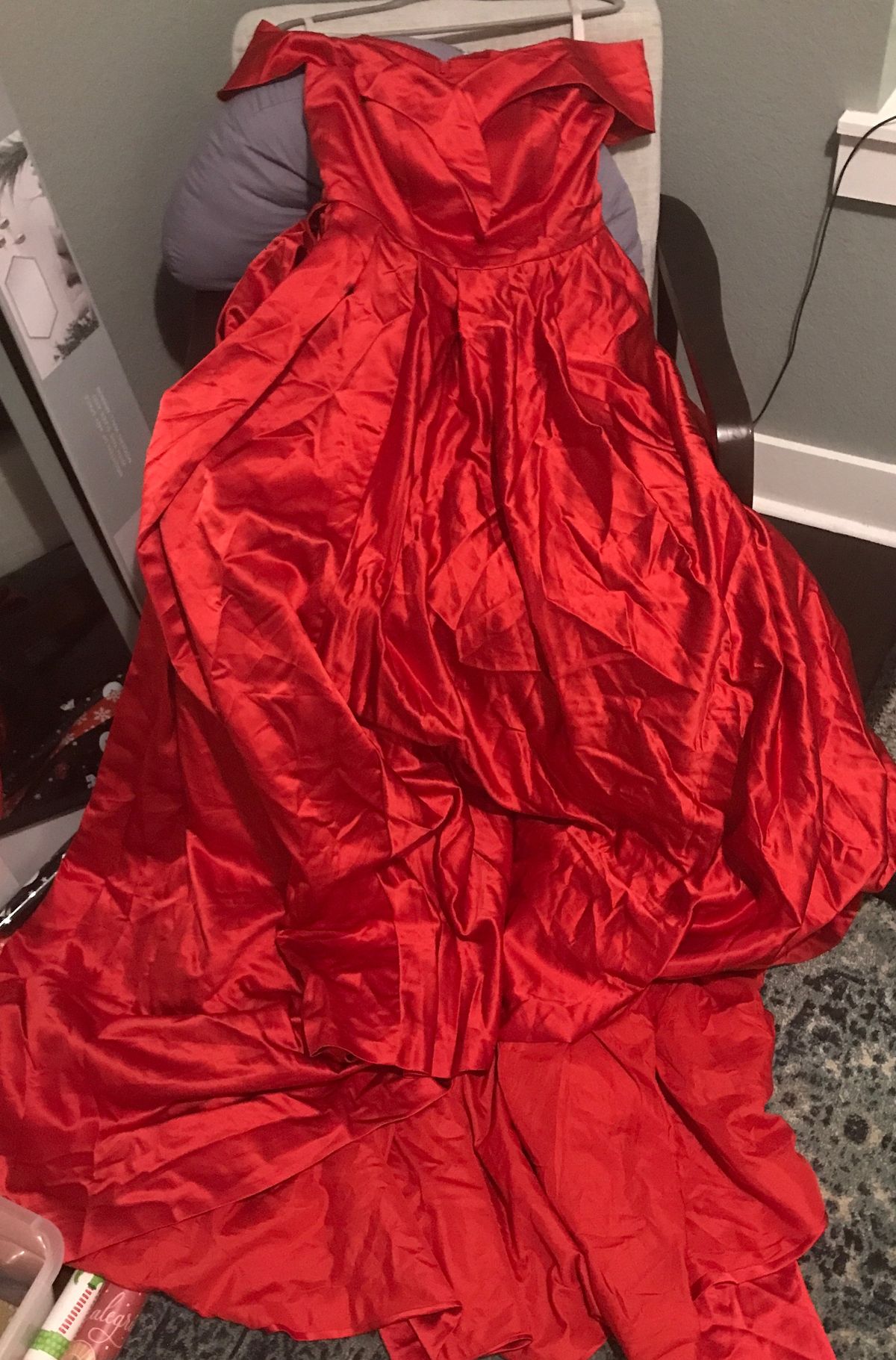 Size 6 Prom Satin Red Dress With Train on Queenly