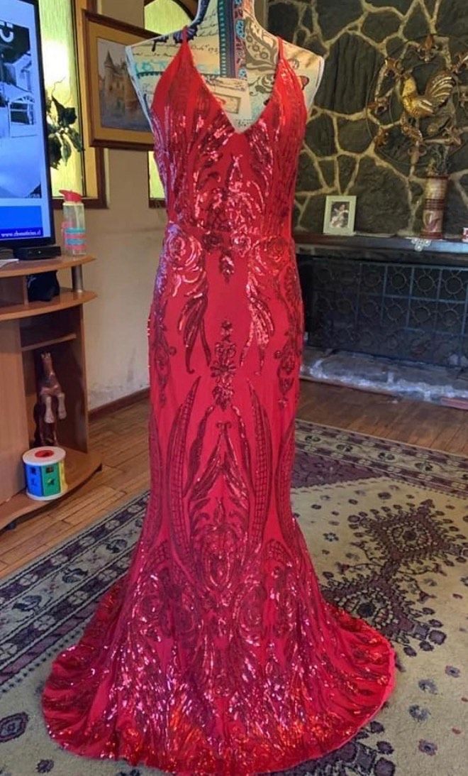 Size 2 Pageant Sequined Red Floor Length Maxi on Queenly