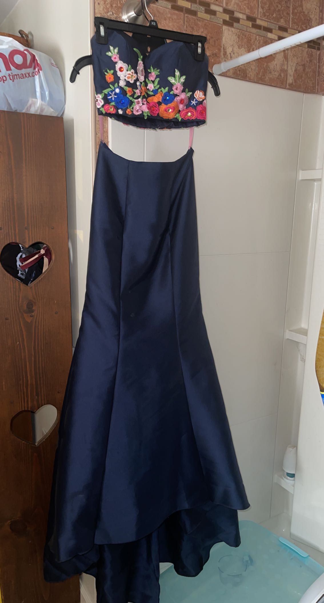 Blush Prom Size 0 Prom Floral Navy Blue Mermaid Dress on Queenly