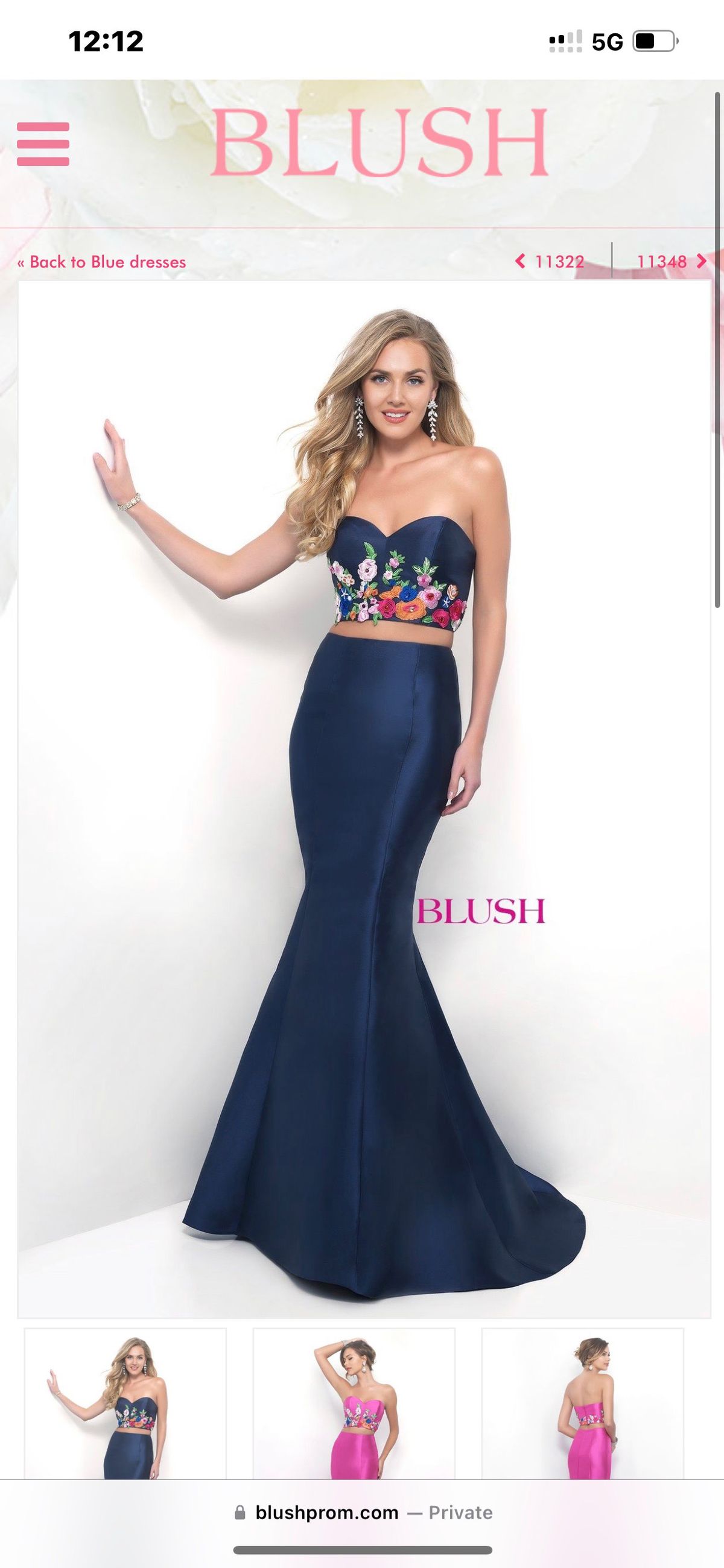 Blush Prom Size 0 Prom Floral Navy Blue Mermaid Dress on Queenly