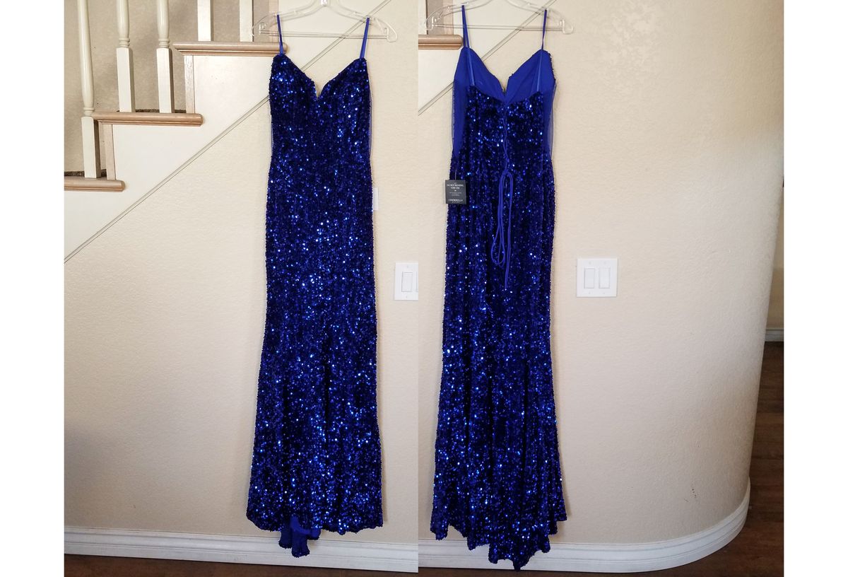 Style Royal Blue Sequined Strapless Sweetheart Neck Mermaid Gown Cinderella  Size 8 Prom Strapless Velvet Royal Blue Mermaid Dress on Queenly
