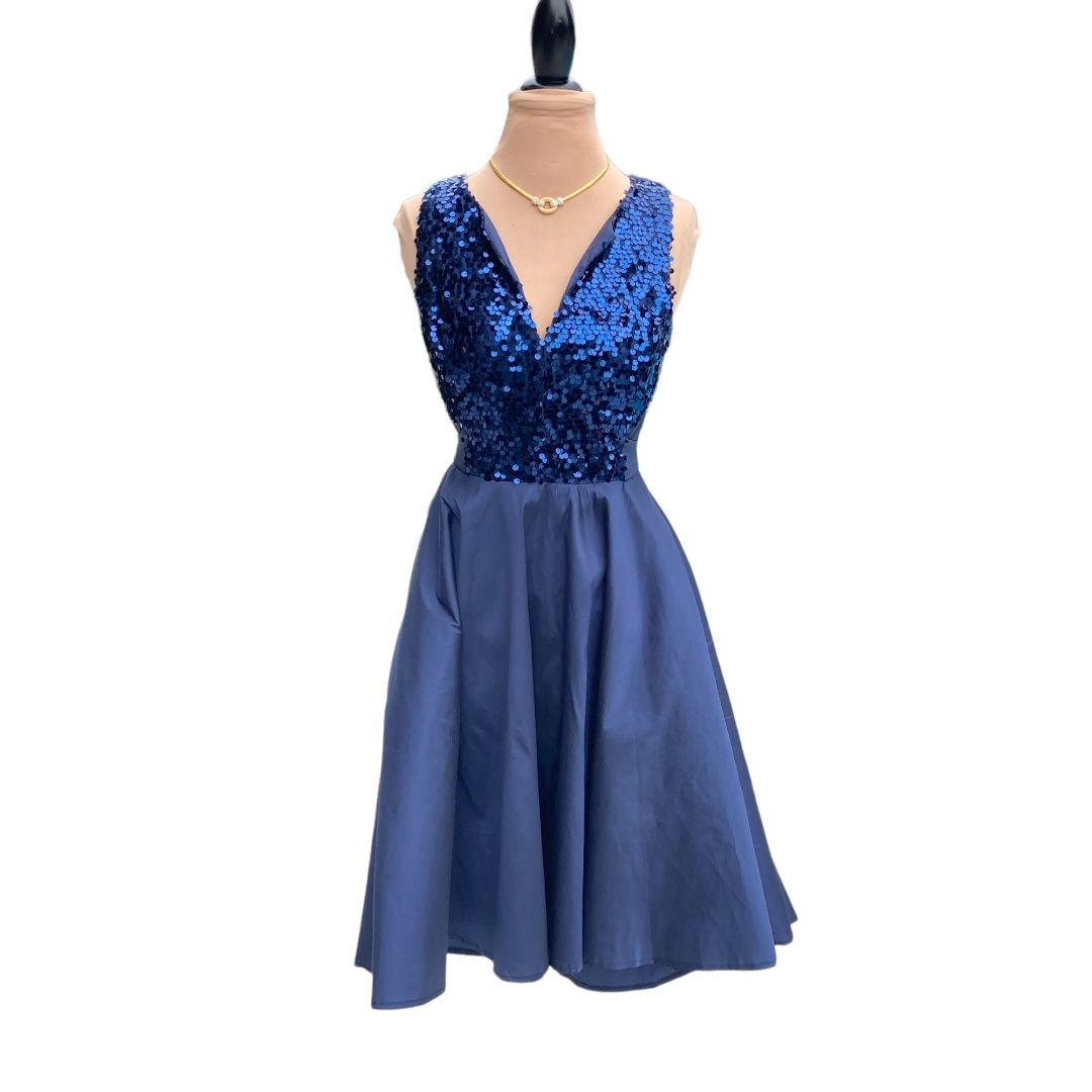 Style SQ6402 Eva Franco Size 8 Homecoming Sequined Blue A-line Dress on Queenly