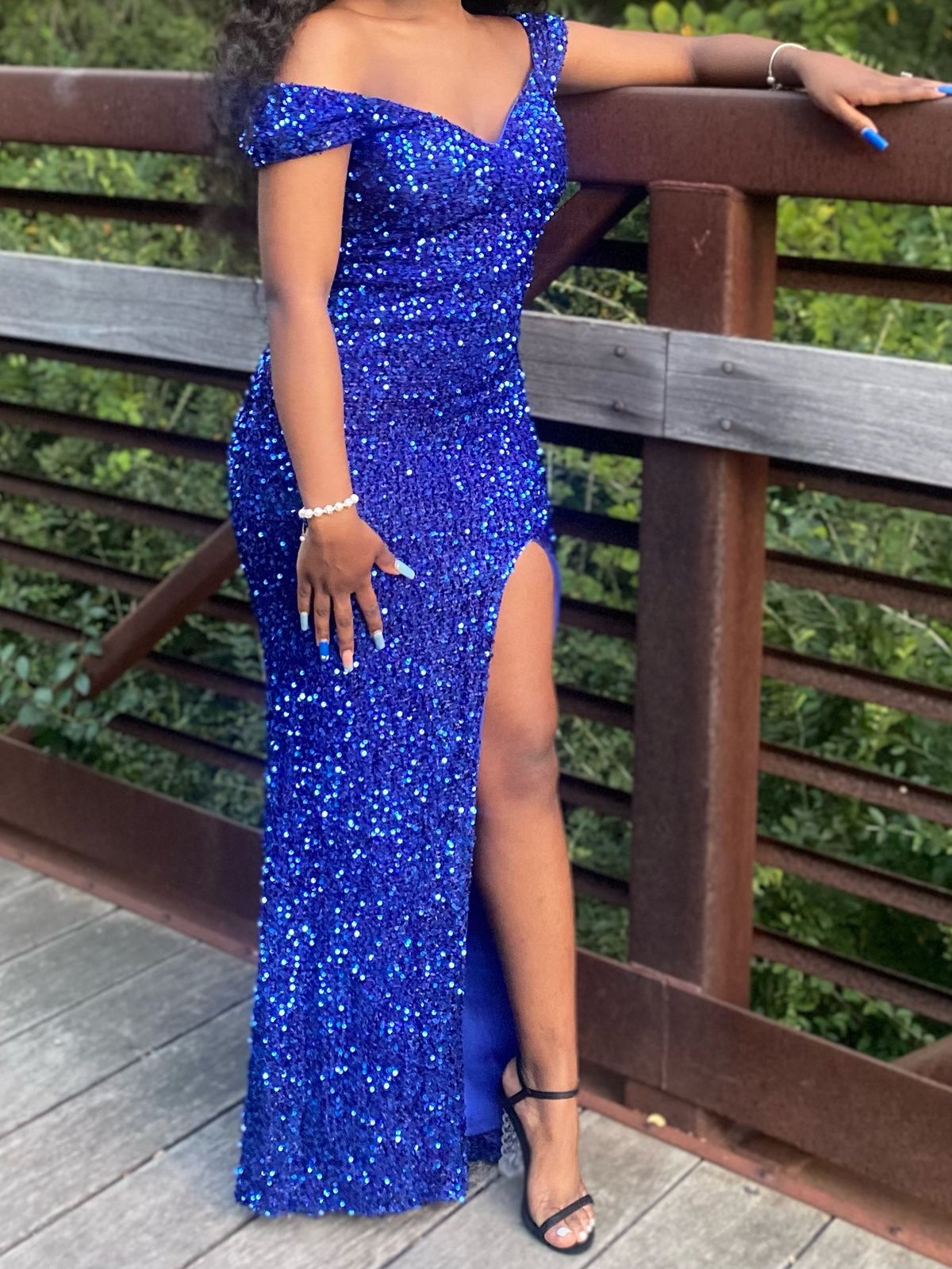 Size 8 Prom Blue Side Slit Dress on Queenly