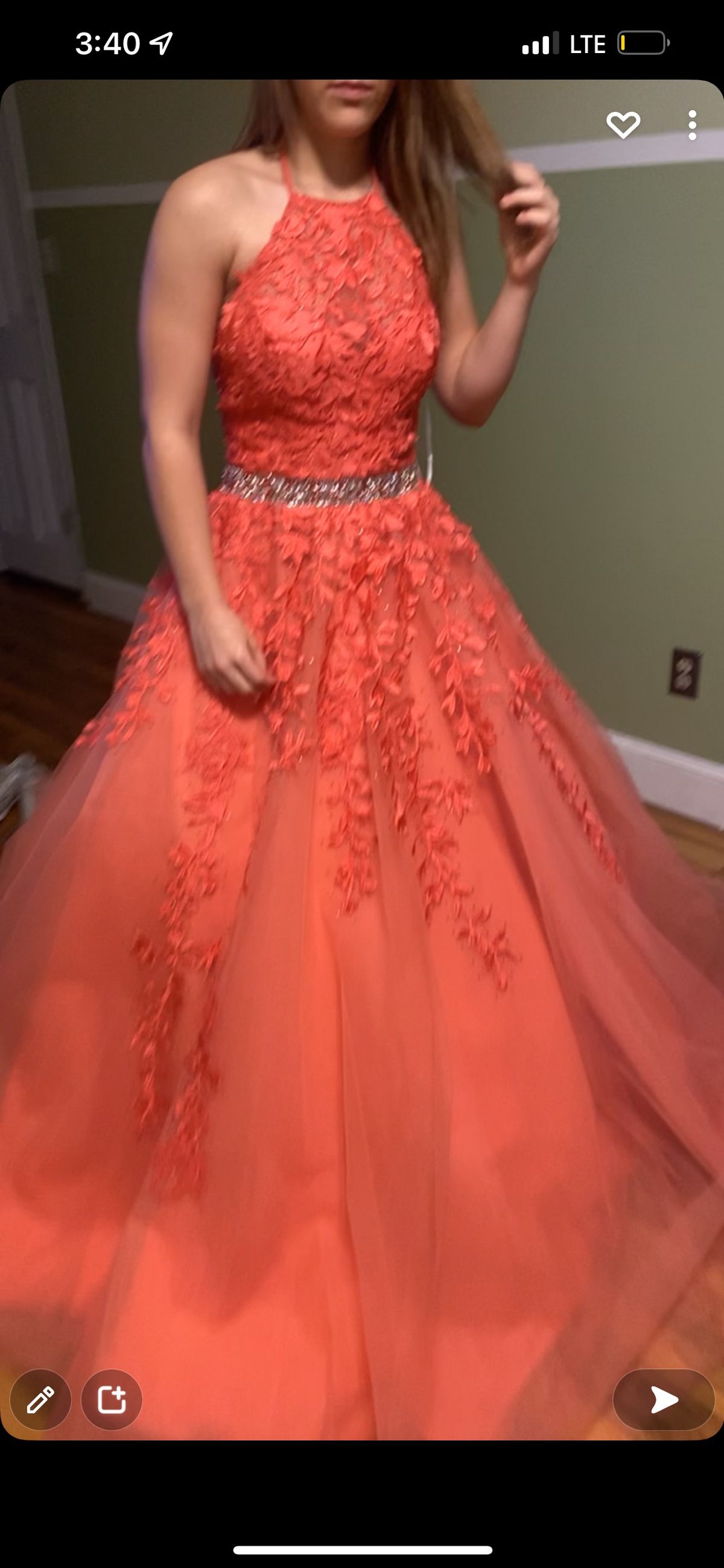 Size 2 Prom Halter Lace Coral Dress With Train on Queenly