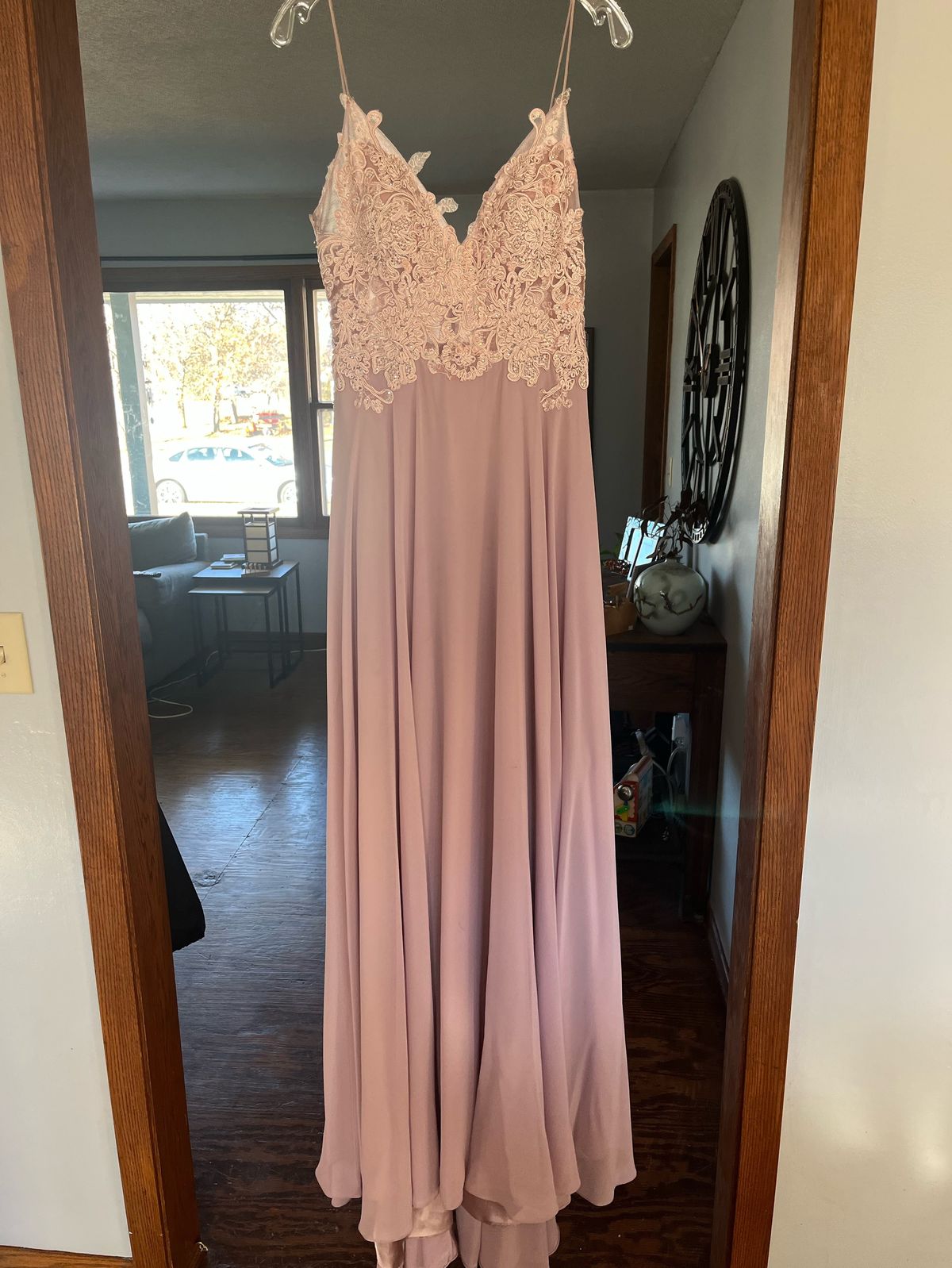 Size 10 Prom Lace Coral Floor Length Maxi on Queenly