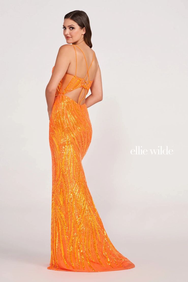 Style EW34037 Ellie Wilde By Mon Cheri Size 14 Pageant Sequined Orange Mermaid Dress on Queenly