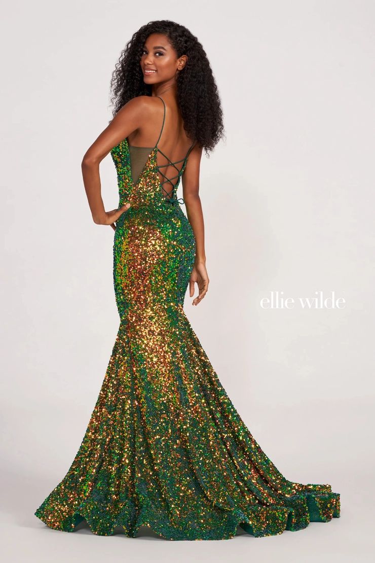 Style EW34016 Ellie Wilde By Mon Cheri Size 2 Pageant Sequined Orange Mermaid Dress on Queenly