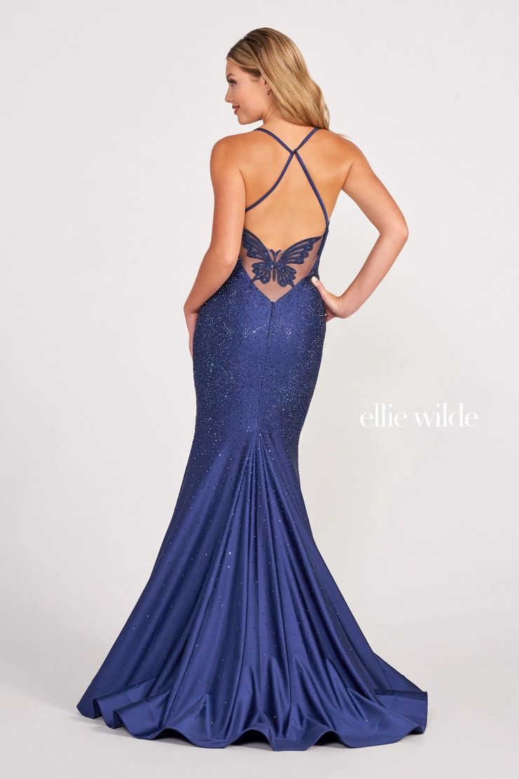 Style EW34005 Ellie Wilde By Mon Cheri Size 6 Pageant Plunge Royal Blue Side Slit Dress on Queenly